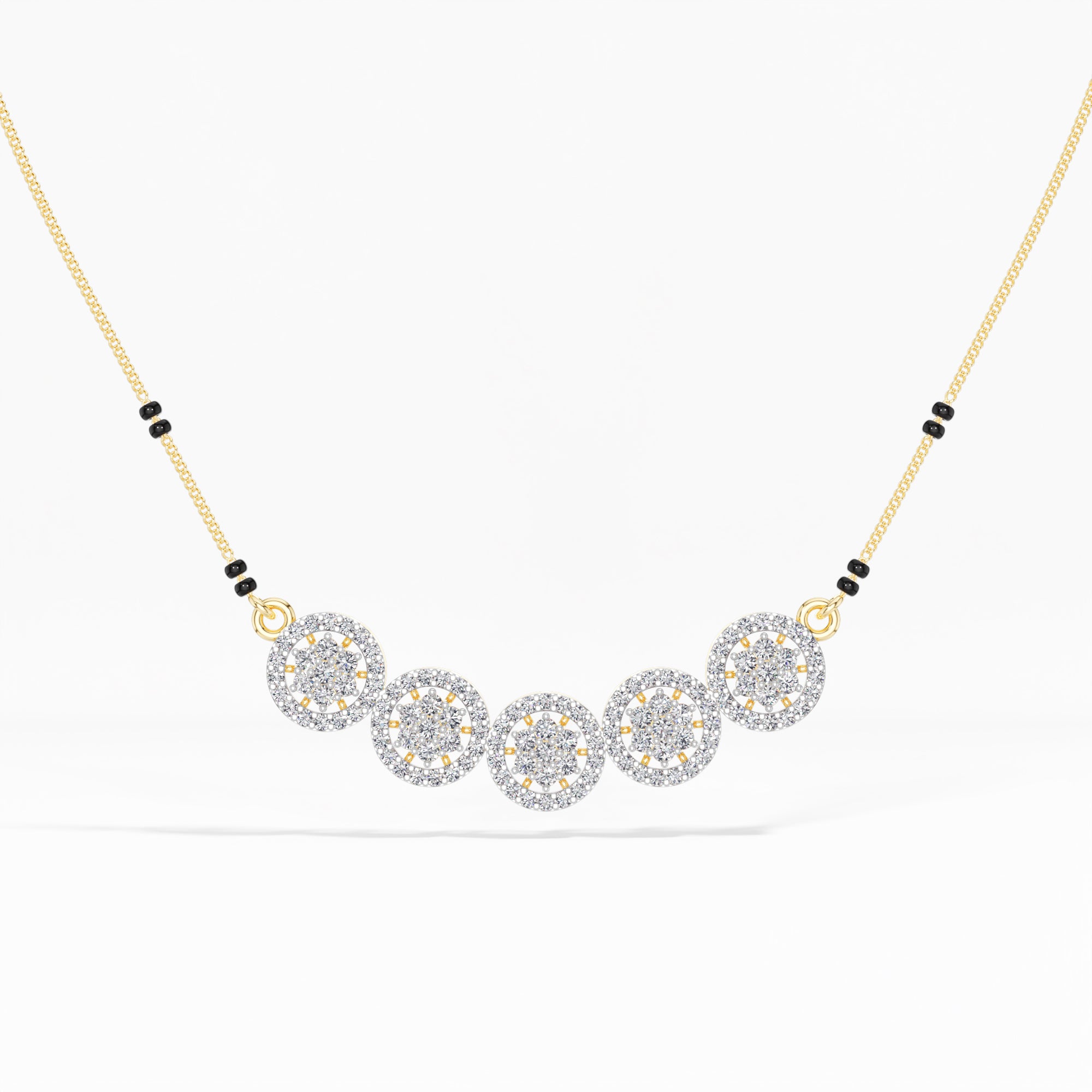 Yellow Gold 1Ct Multi Floral Cluster Round Lab Grown Diamond Zivor Mangalsutra