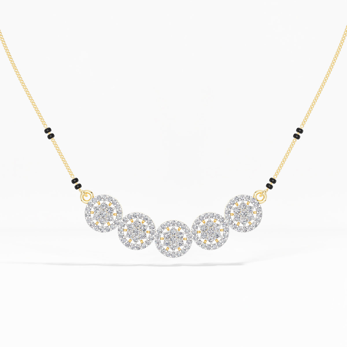 Yellow Gold 1Ct Multi Floral Cluster Round Lab Grown Diamond Zivor Mangalsutra