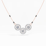 Rose Gold 2Ct Three Stone Halo Round Lab Grown Diamond Virexa Mangalsutra
