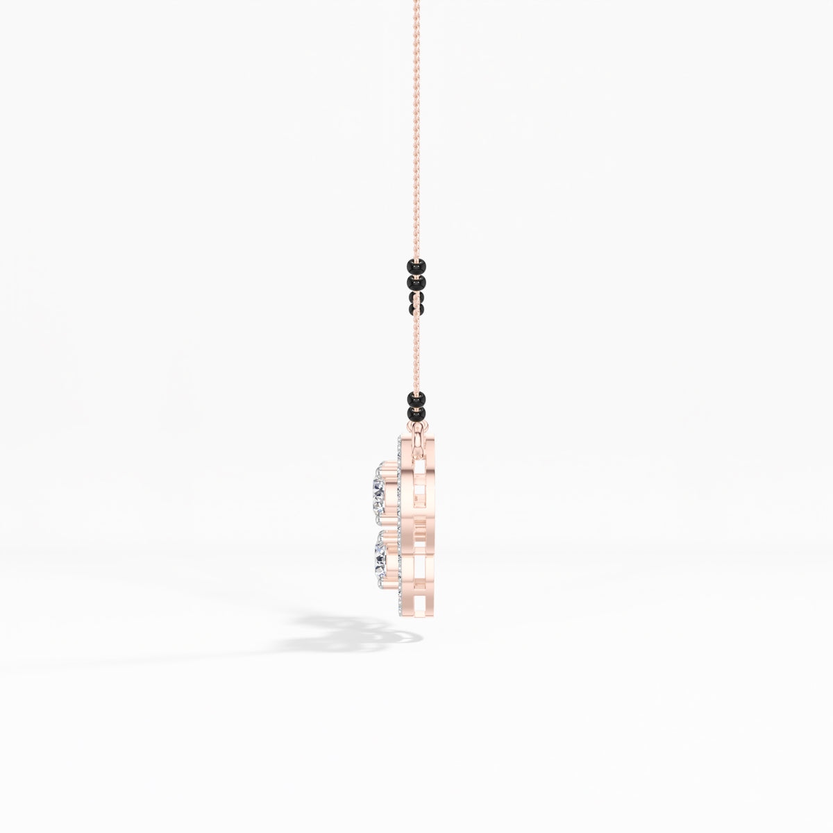 Rose Gold 2Ct Three Stone Halo Round Lab Grown Diamond Virexa Mangalsutra