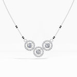 White Gold 2Ct Three Stone Halo Round Lab Grown Diamond Virexa Mangalsutra