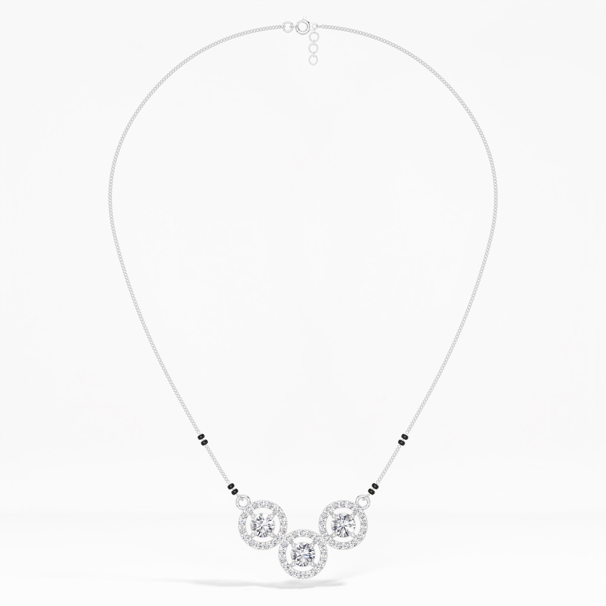 White Gold 2Ct Three Stone Halo Round Lab Grown Diamond Virexa Mangalsutra