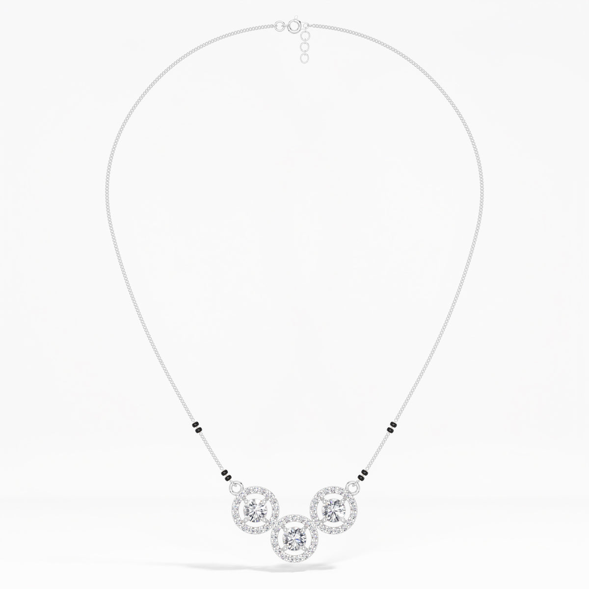 White Gold 2Ct Three Stone Halo Round Lab Grown Diamond Virexa Mangalsutra