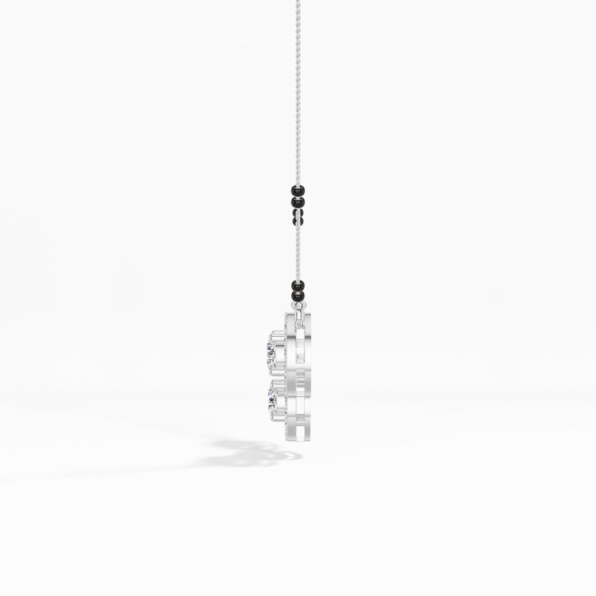 White Gold 2Ct Three Stone Halo Round Lab Grown Diamond Virexa Mangalsutra