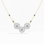 Yellow Gold 2Ct Three Stone Halo Round Lab Grown Diamond Virexa Mangalsutra