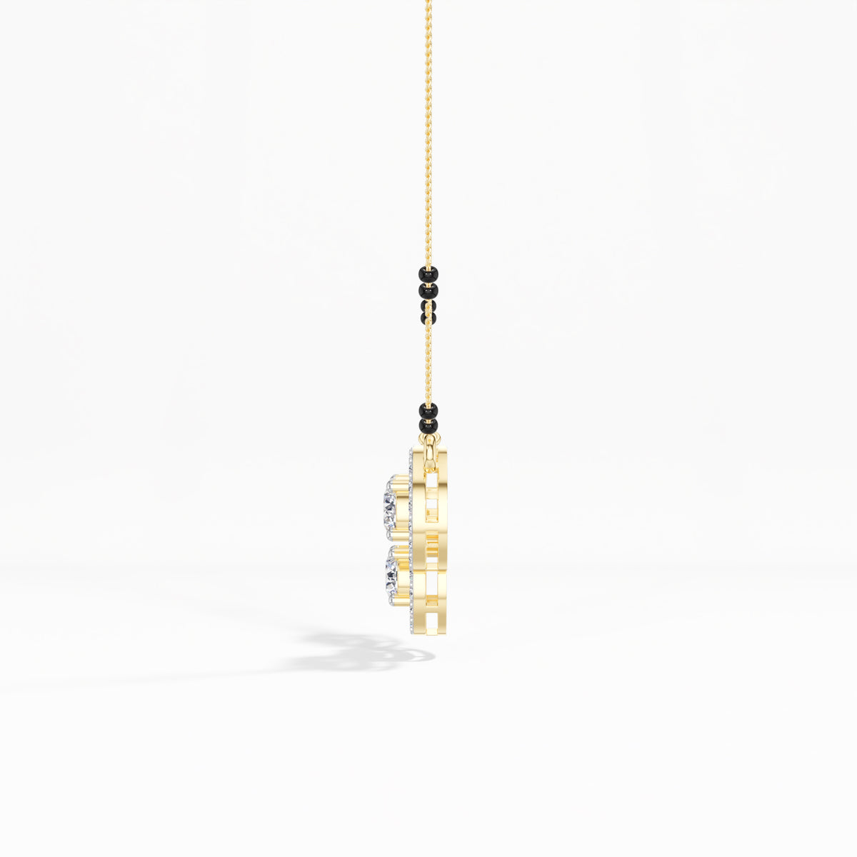 Yellow Gold 2Ct Three Stone Halo Round Lab Grown Diamond Virexa Mangalsutra