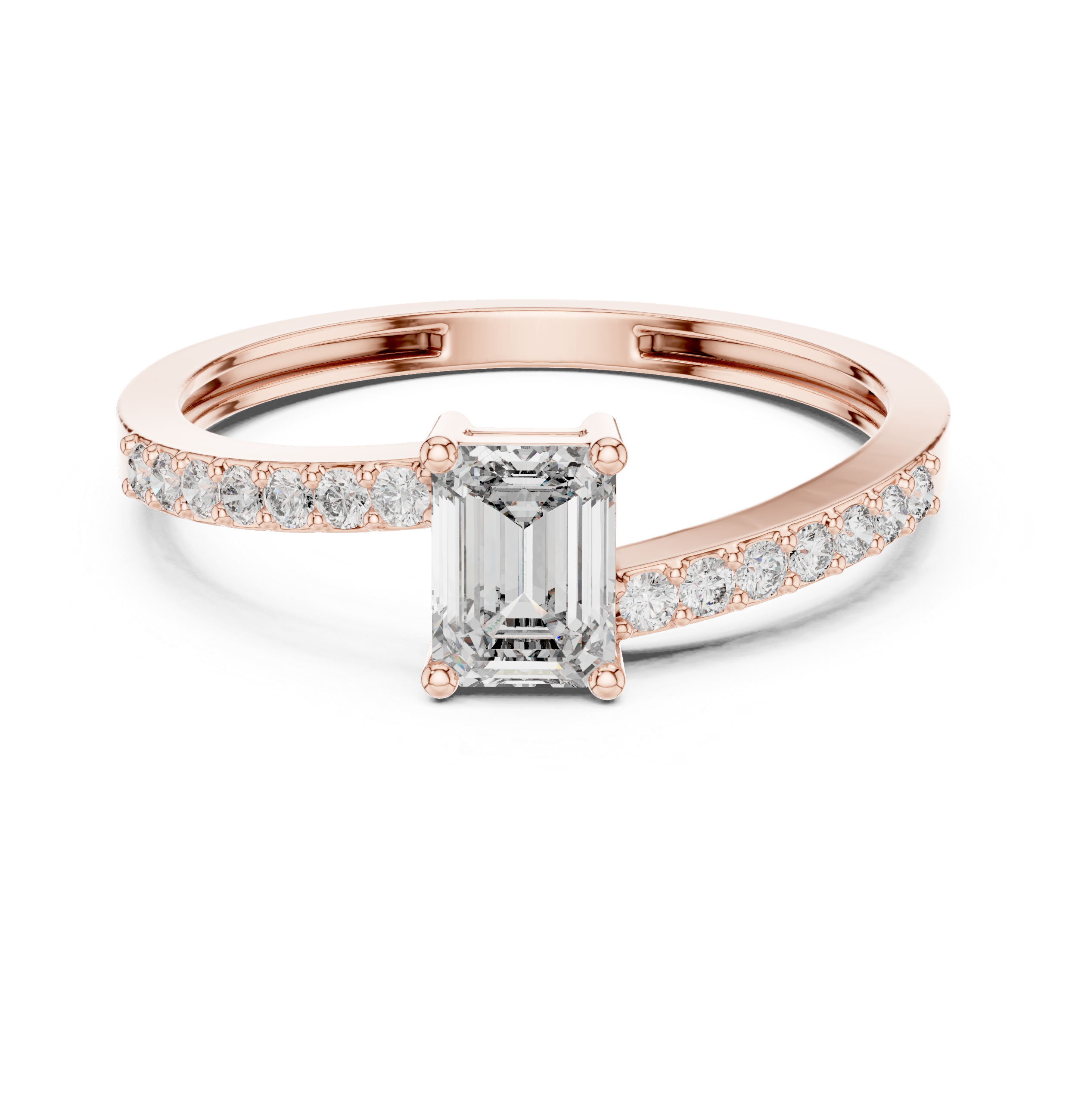 Gold Pave Solitaire Four Prong Emerald Lab Grown Diamond Xerin Ring