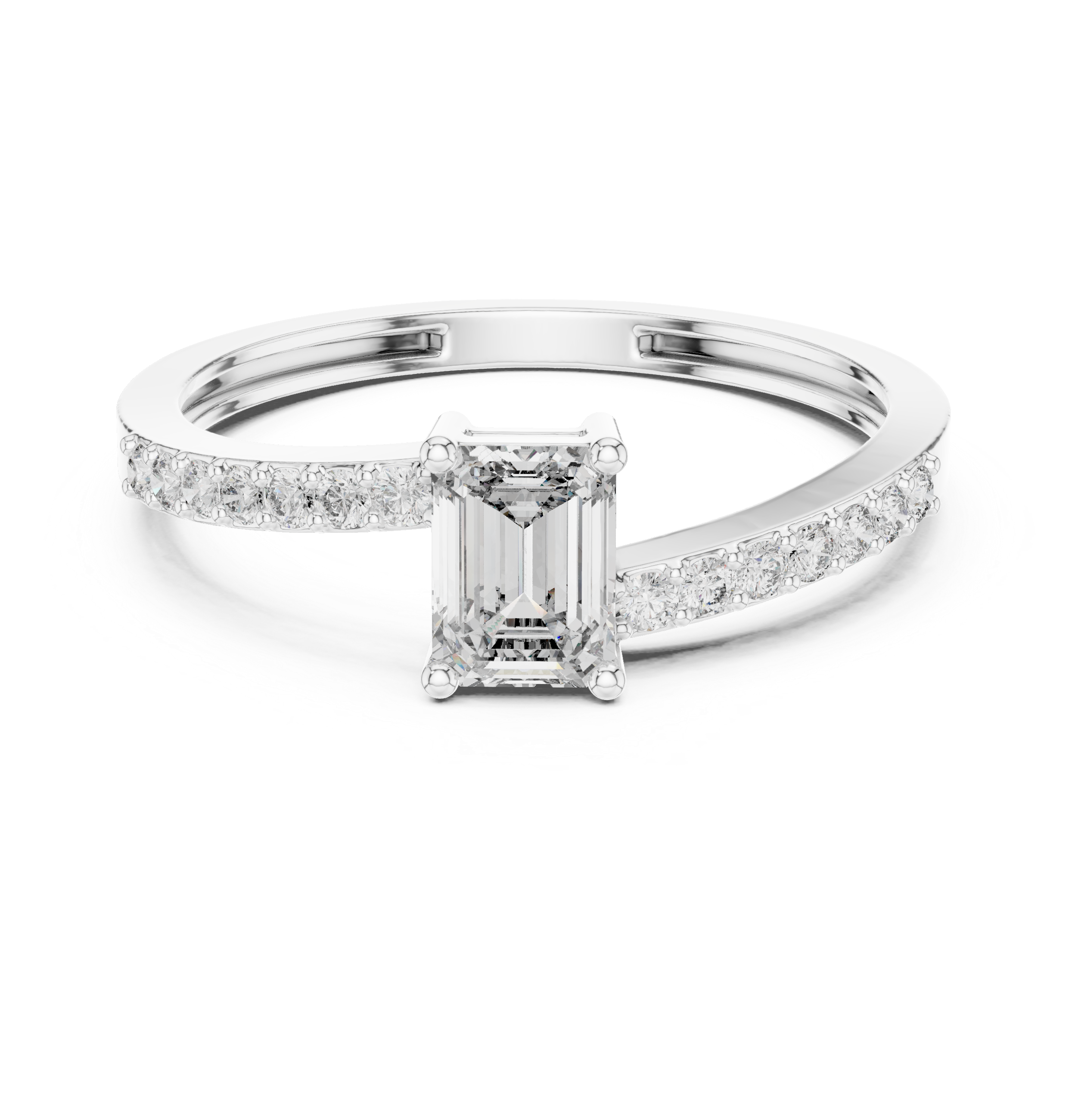 Gold Pave Solitaire Four Prong Emerald Lab Grown Diamond Xerin Ring