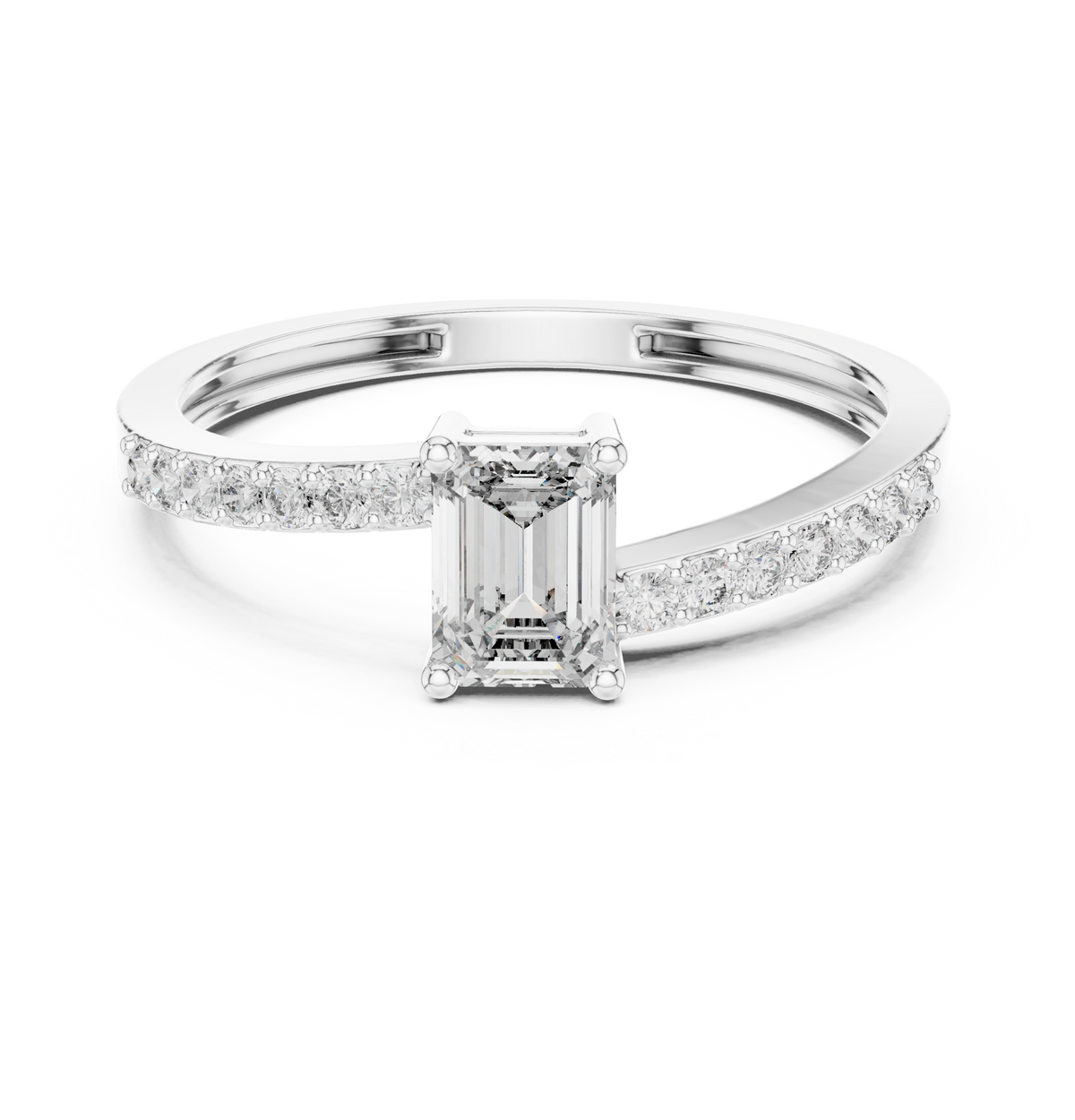 Gold Pave Solitaire Four Prong Emerald Lab Grown Diamond Xerin Ring