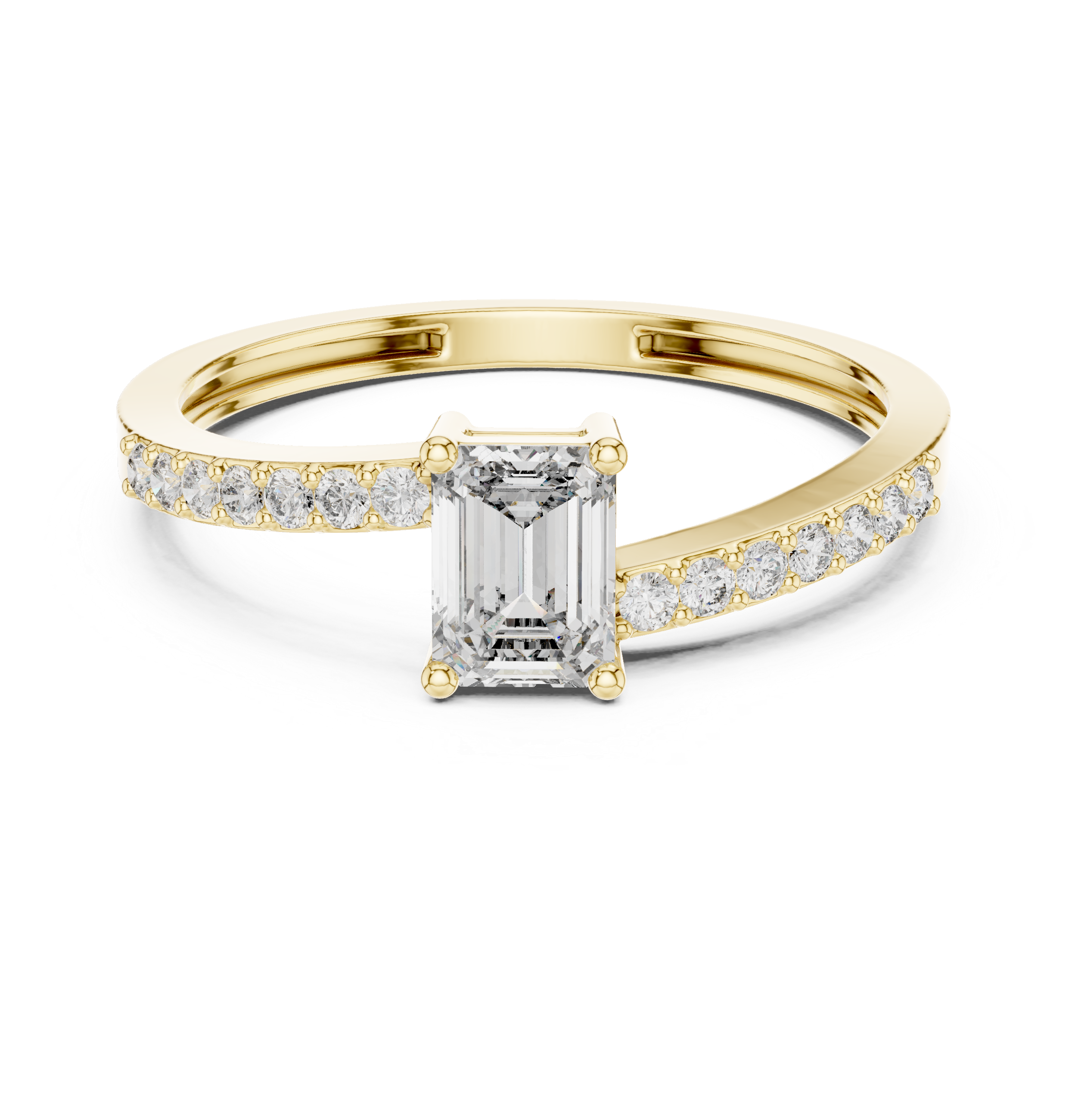 Gold Pave Solitaire Four Prong Emerald Lab Grown Diamond Xerin Ring