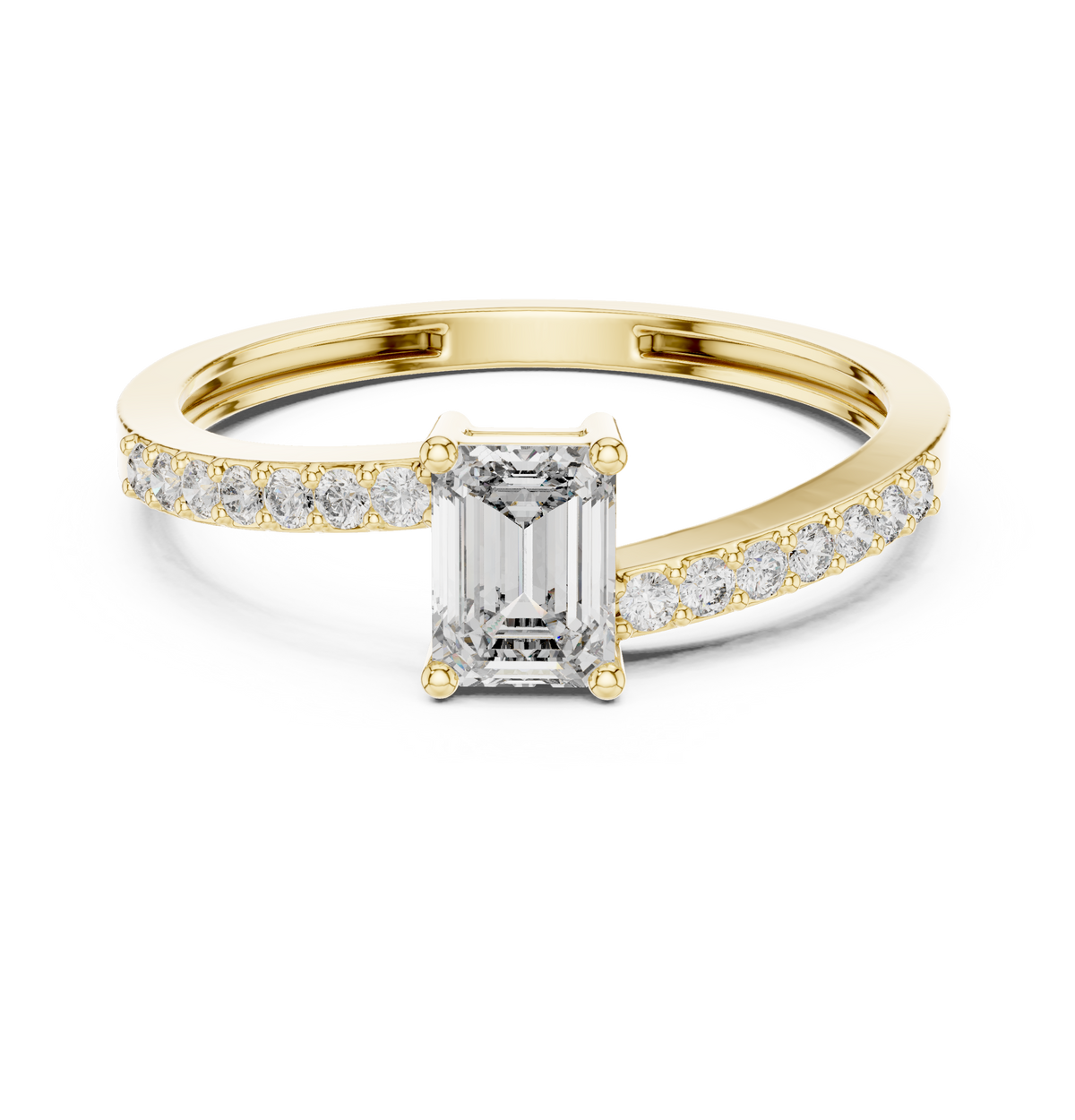 Gold Pave Solitaire Four Prong Emerald Lab Grown Diamond Xerin Ring