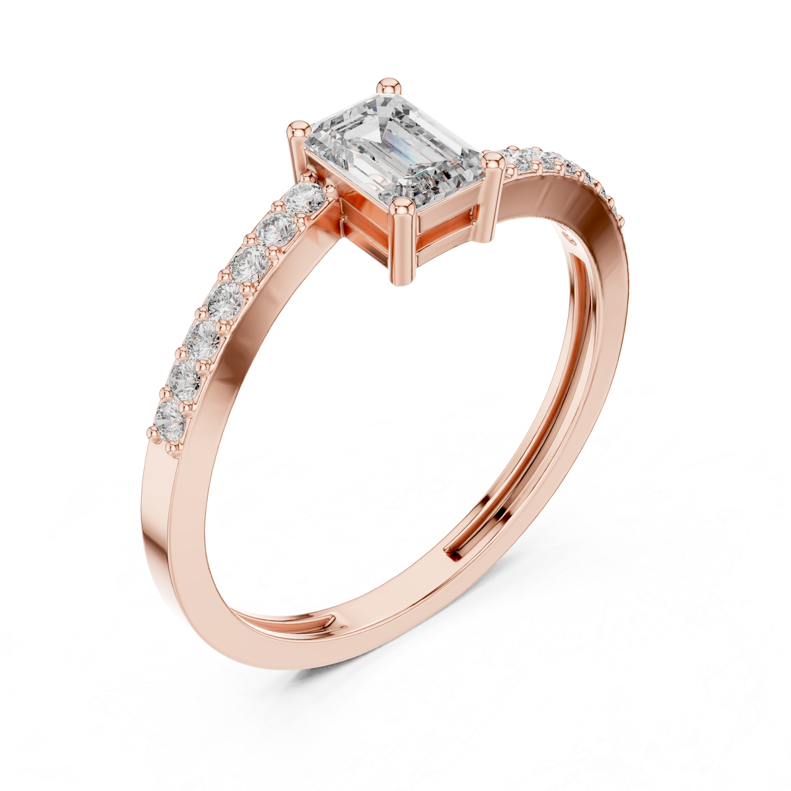 Gold Pave Solitaire Four Prong Emerald Lab Grown Diamond Xerin Ring