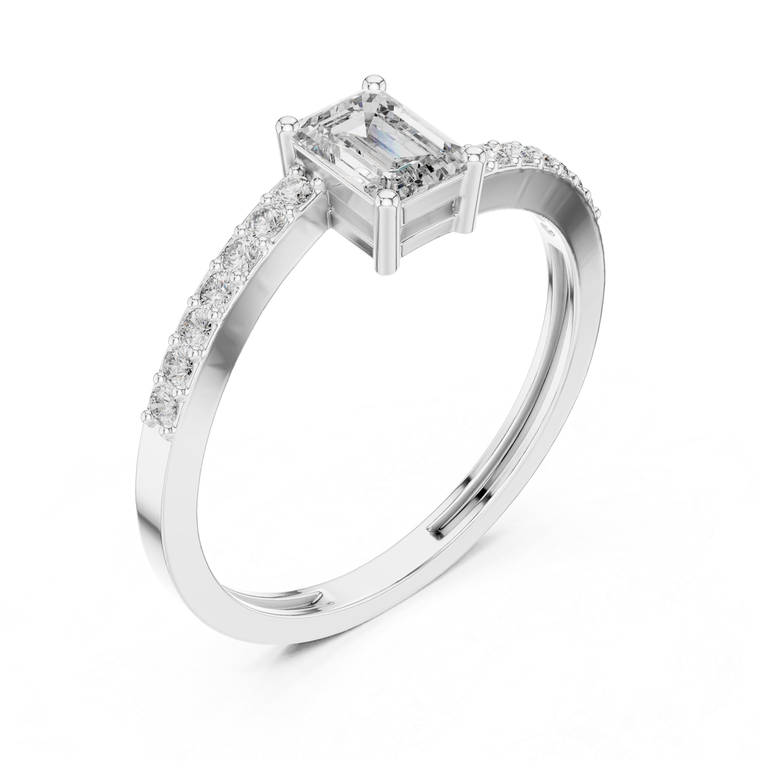 Gold Pave Solitaire Four Prong Emerald Lab Grown Diamond Xerin Ring