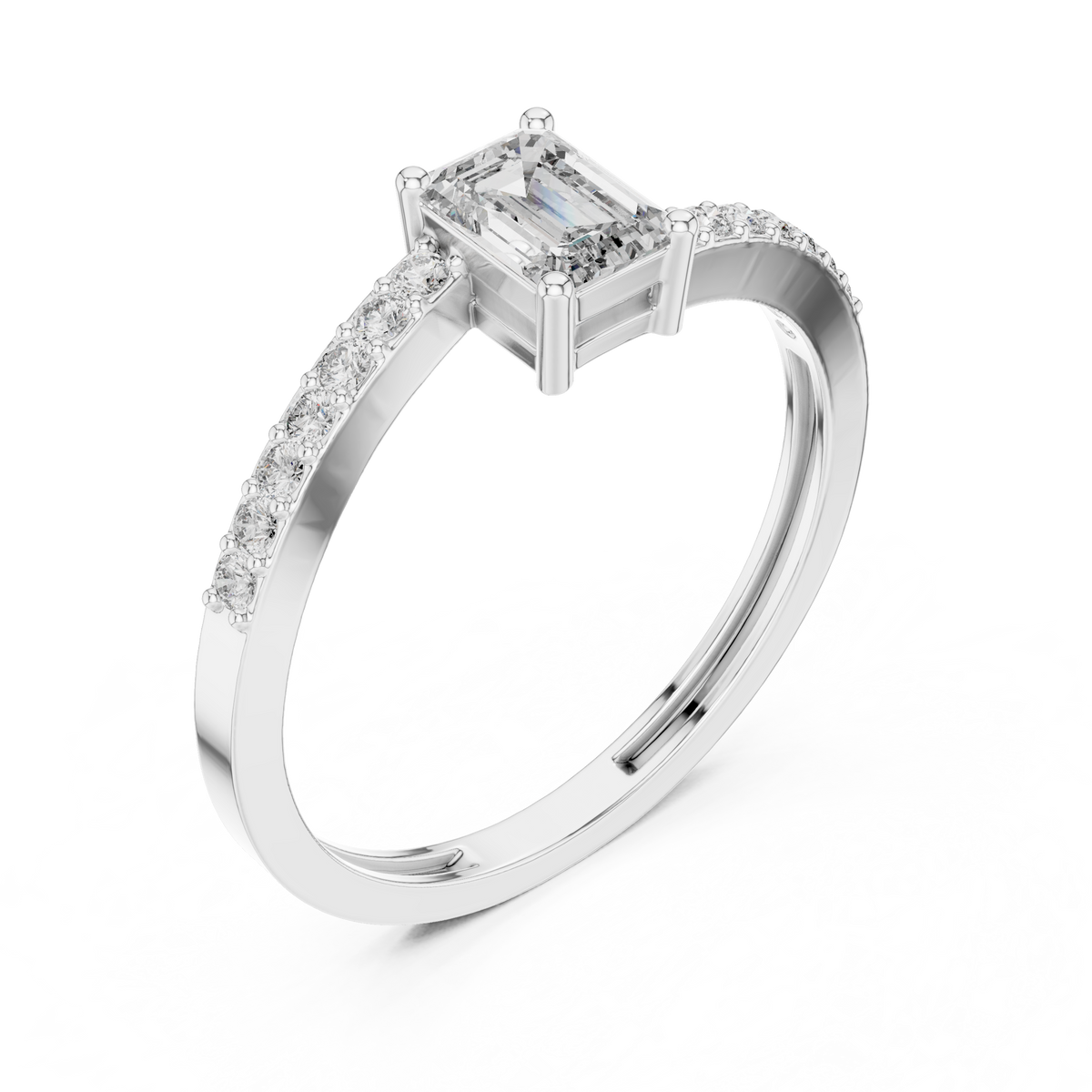 Gold Pave Solitaire Four Prong Emerald Lab Grown Diamond Xerin Ring