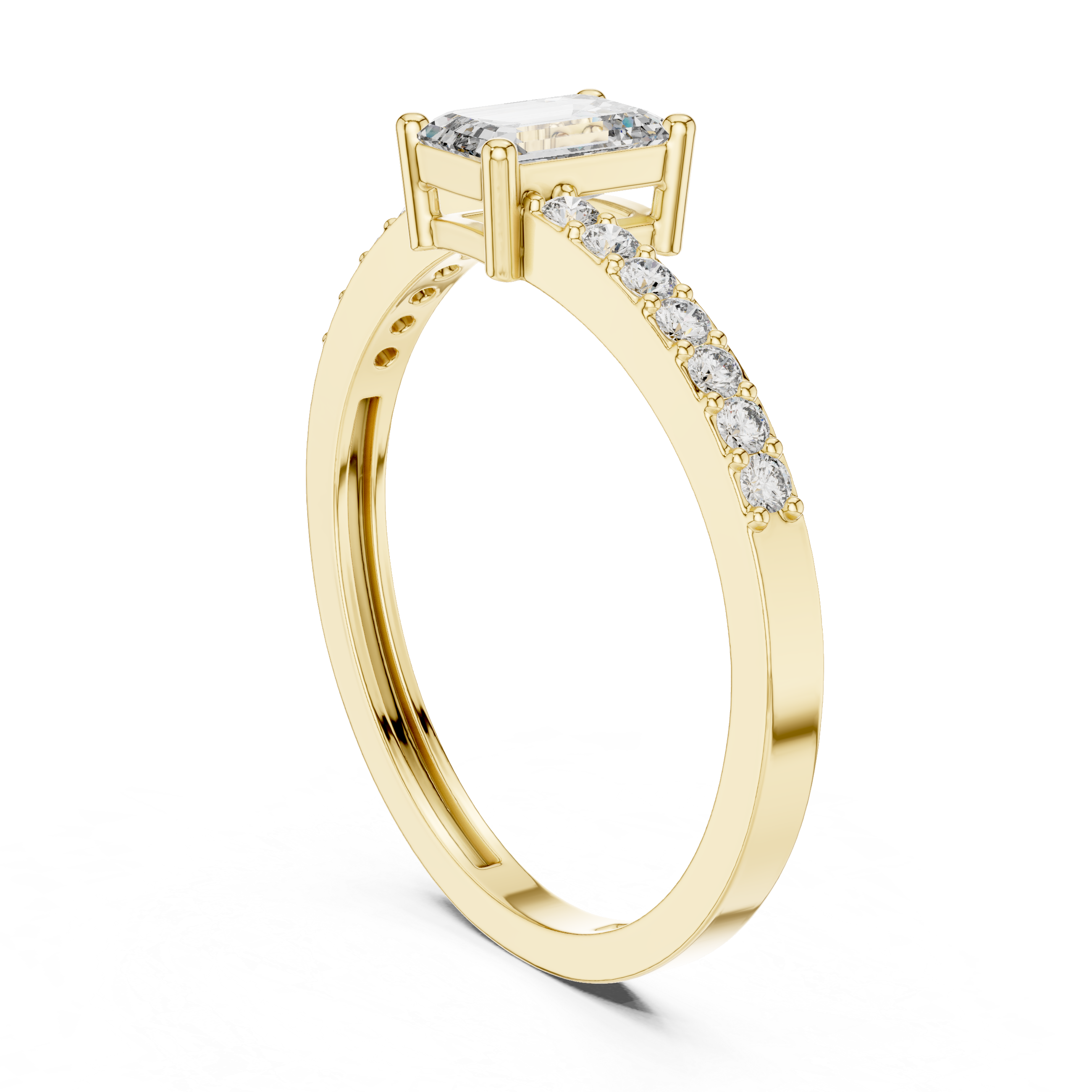 Gold Pave Solitaire Four Prong Emerald Lab Grown Diamond Xerin Ring