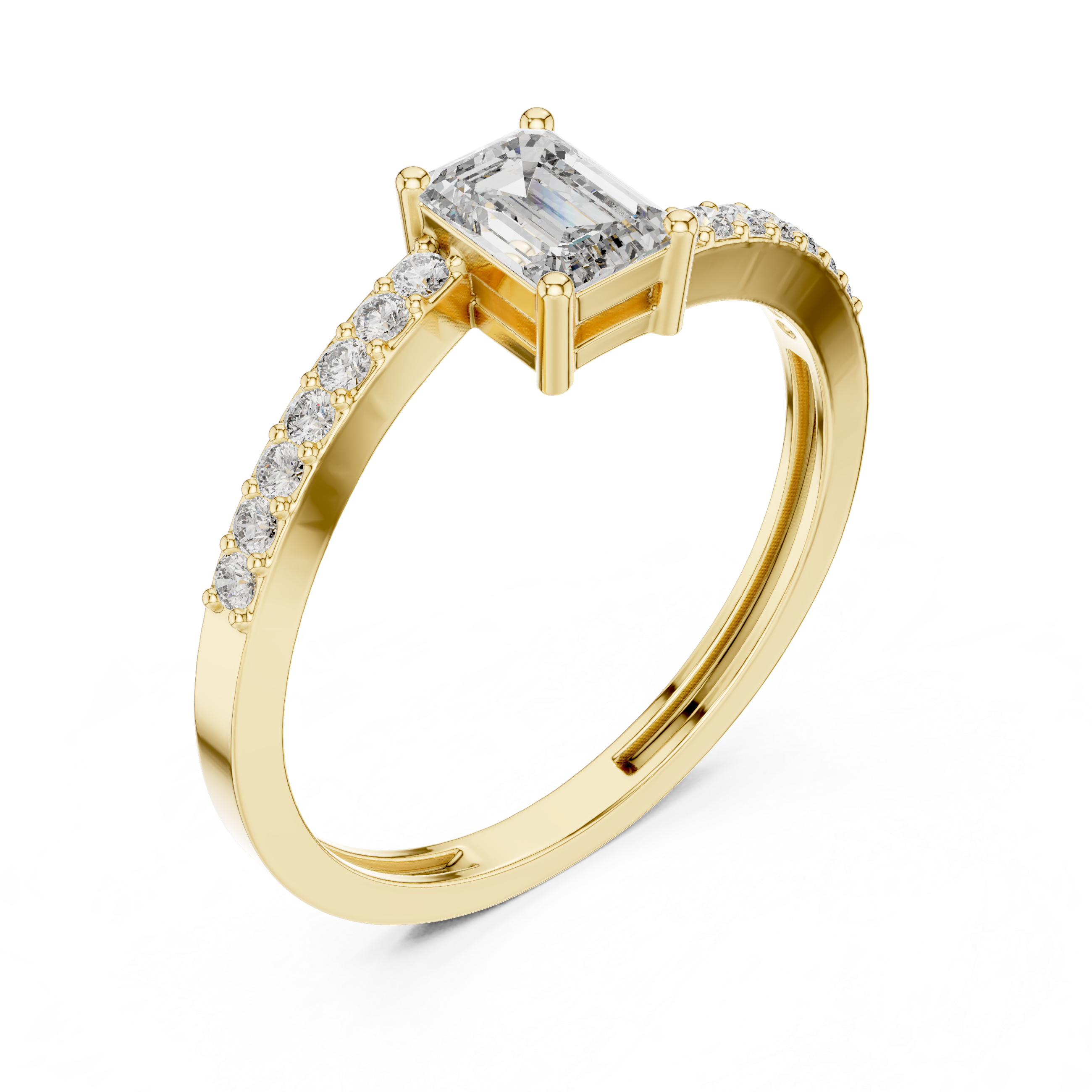 Gold Pave Solitaire Four Prong Emerald Lab Grown Diamond Xerin Ring