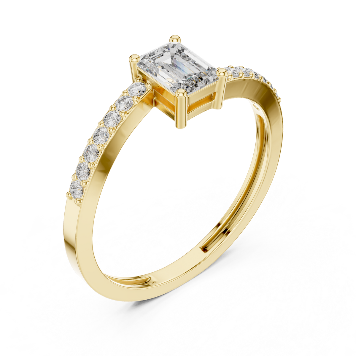 Gold Pave Solitaire Four Prong Emerald Lab Grown Diamond Xerin Ring