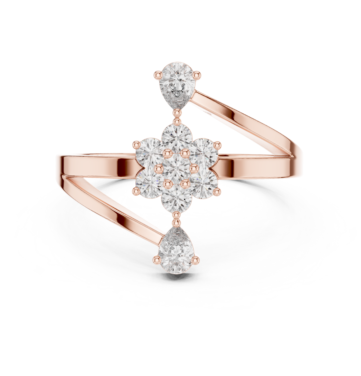 Gold Floral Cluster Drop Round Lab Grown Diamond Ziven Ring