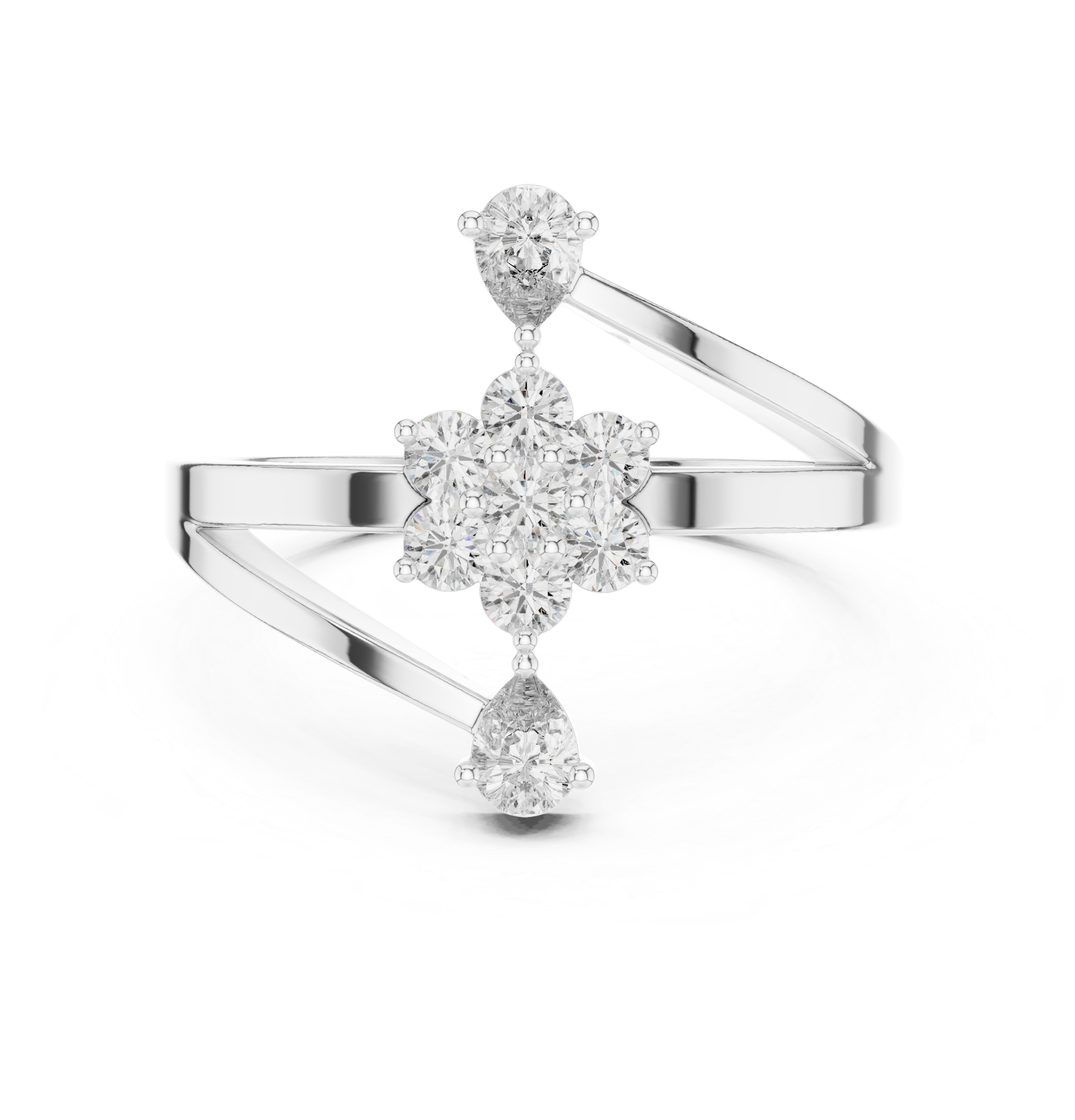 Gold Floral Cluster Drop Round Lab Grown Diamond Ziven Ring