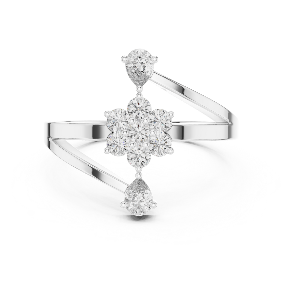 Gold Floral Cluster Drop Round Lab Grown Diamond Ziven Ring