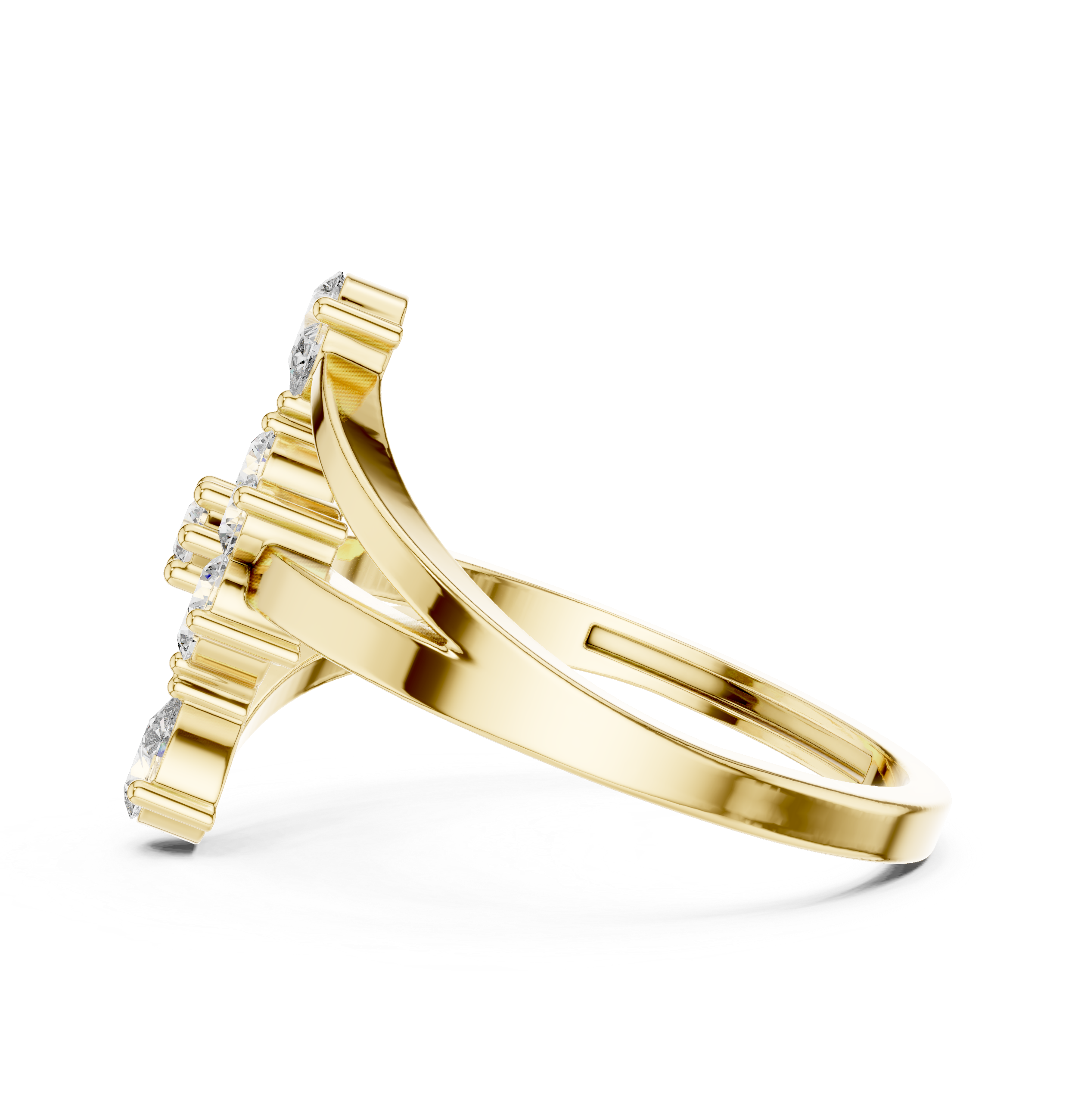 Gold Floral Cluster Drop Round Lab Grown Diamond Ziven Ring
