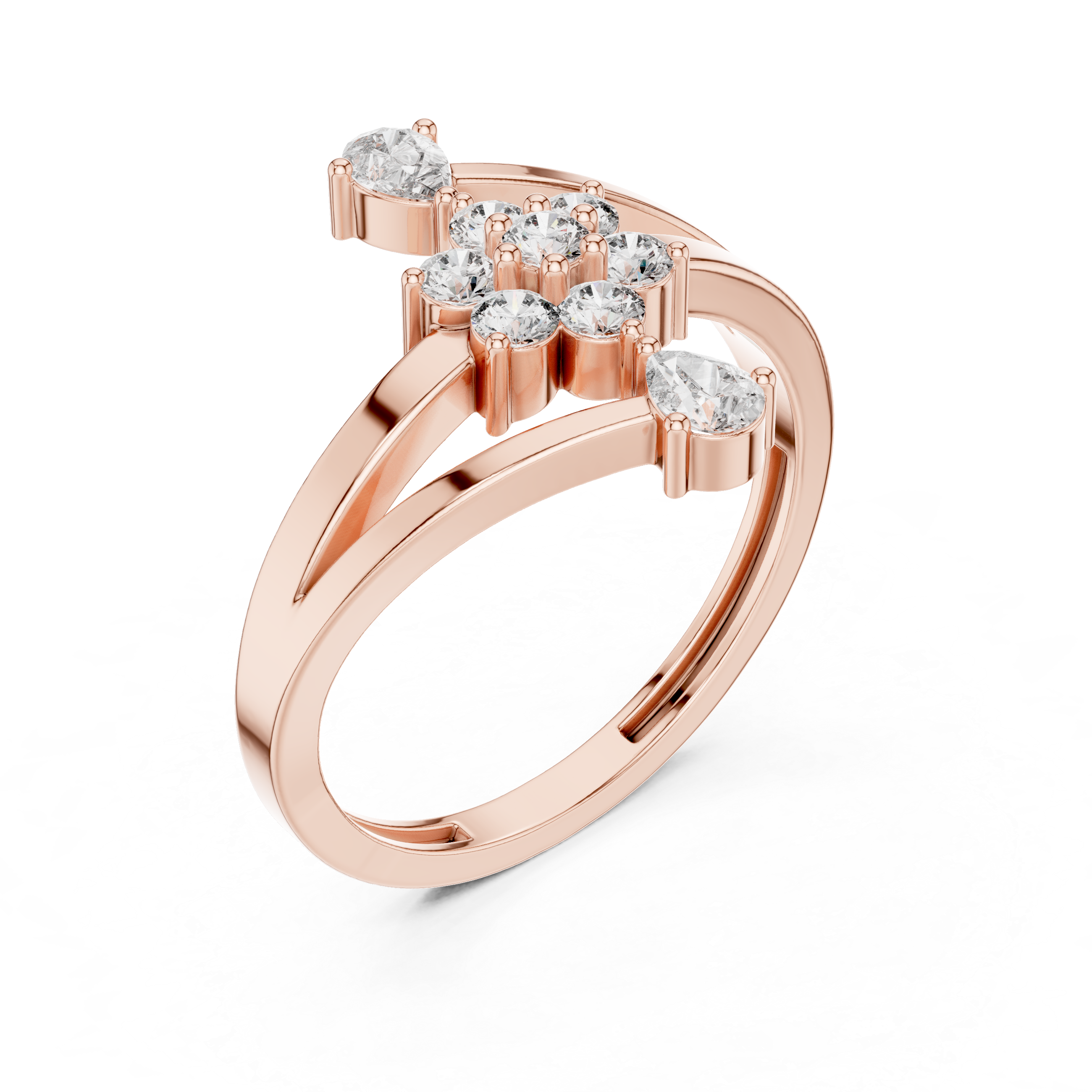 Gold Floral Cluster Drop Round Lab Grown Diamond Ziven Ring