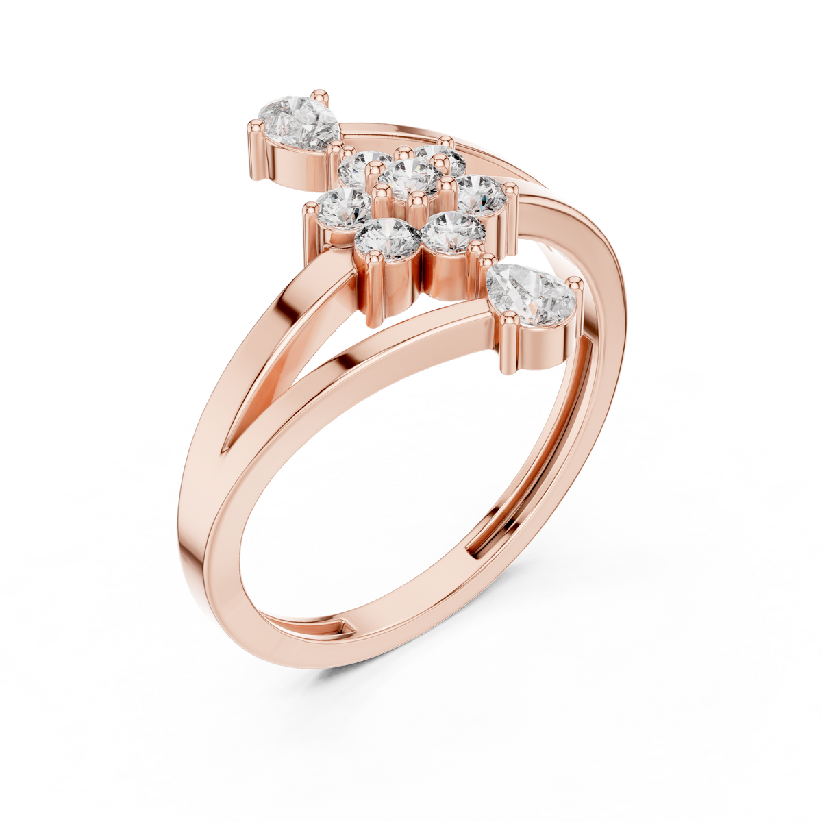 Gold Floral Cluster Drop Round Lab Grown Diamond Ziven Ring