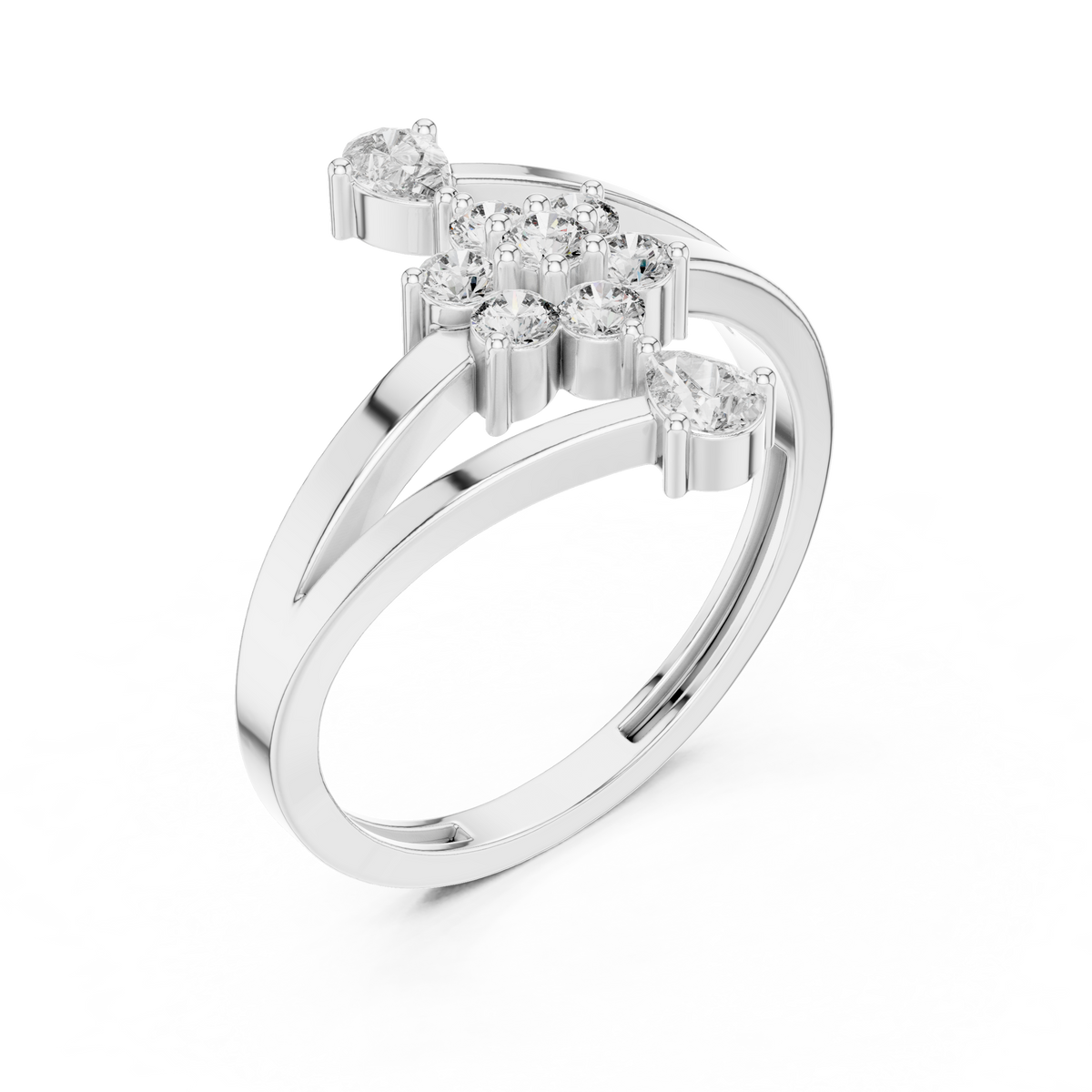 Gold Floral Cluster Drop Round Lab Grown Diamond Ziven Ring