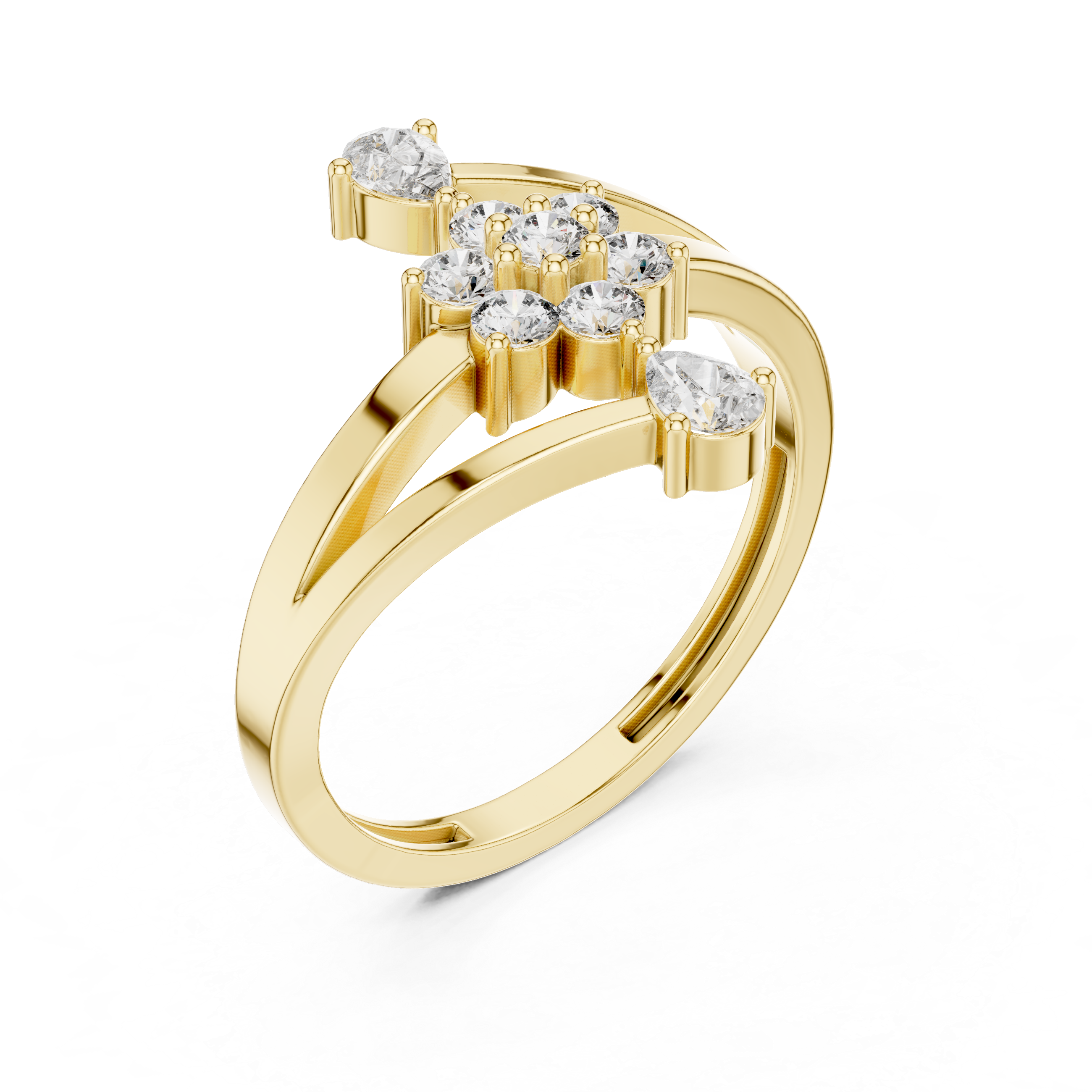 Gold Floral Cluster Drop Round Lab Grown Diamond Ziven Ring