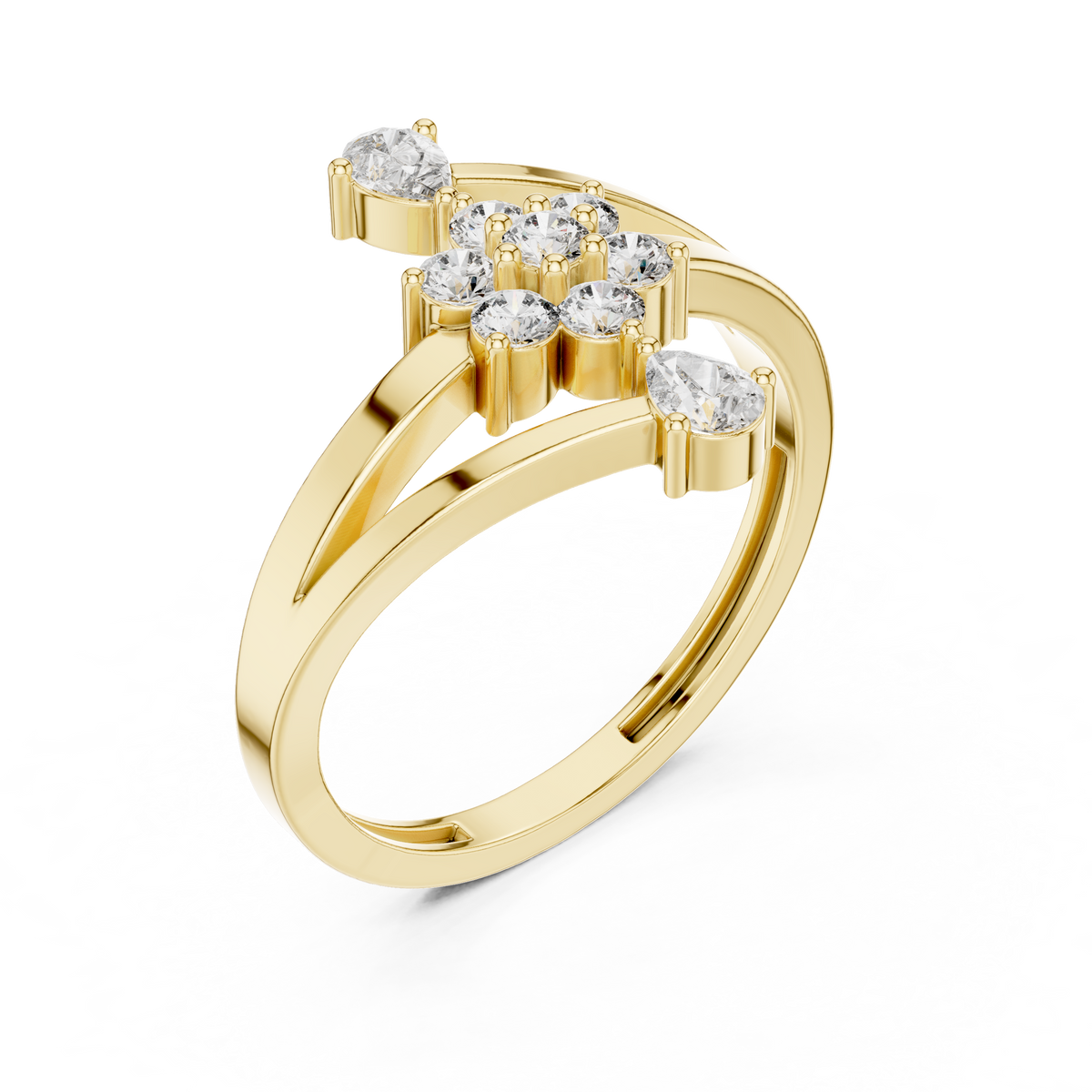 Gold Floral Cluster Drop Round Lab Grown Diamond Ziven Ring