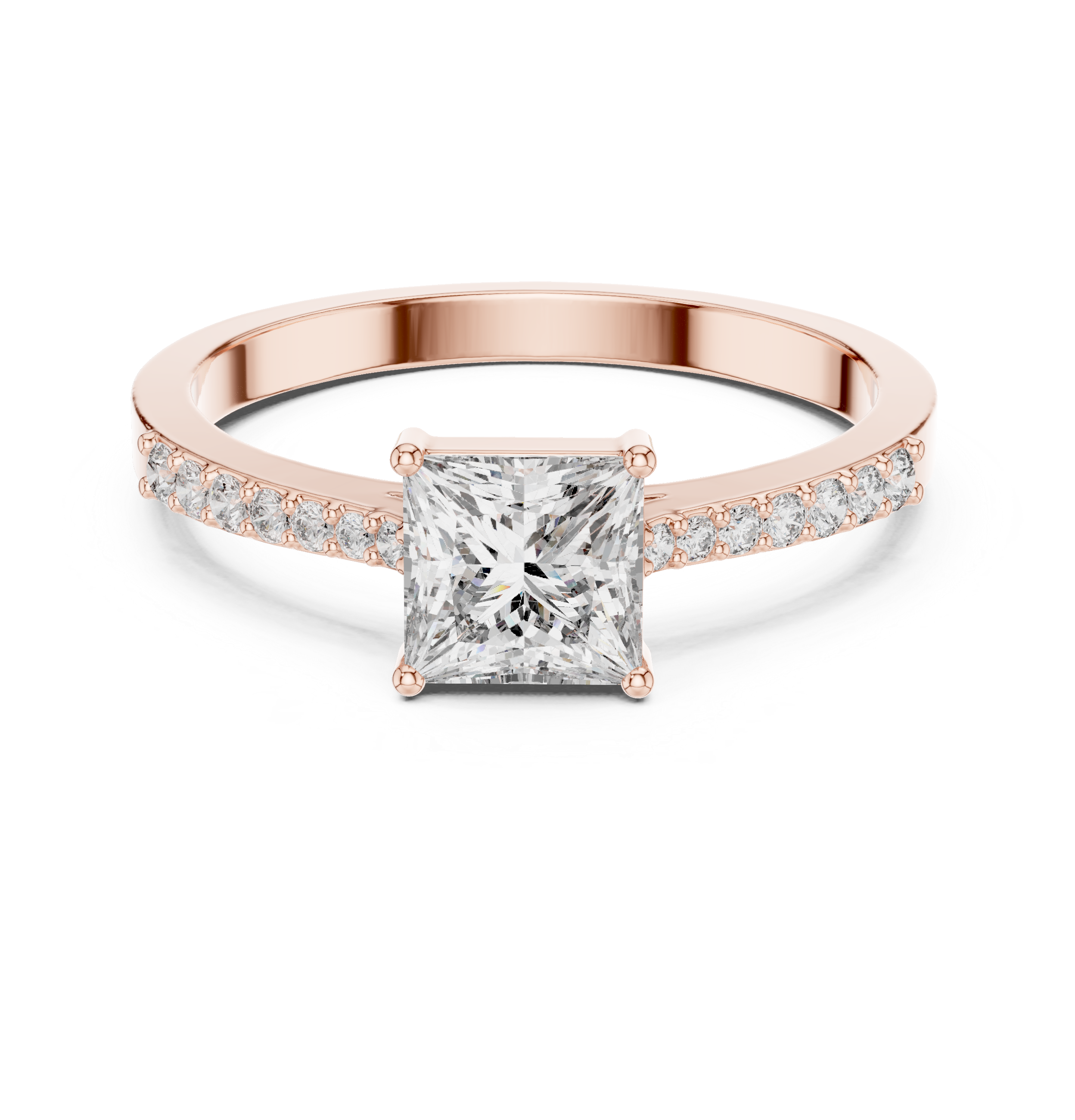 Gold Pave Princess Solitaire Lab Grown Diamond Yalyn Ring