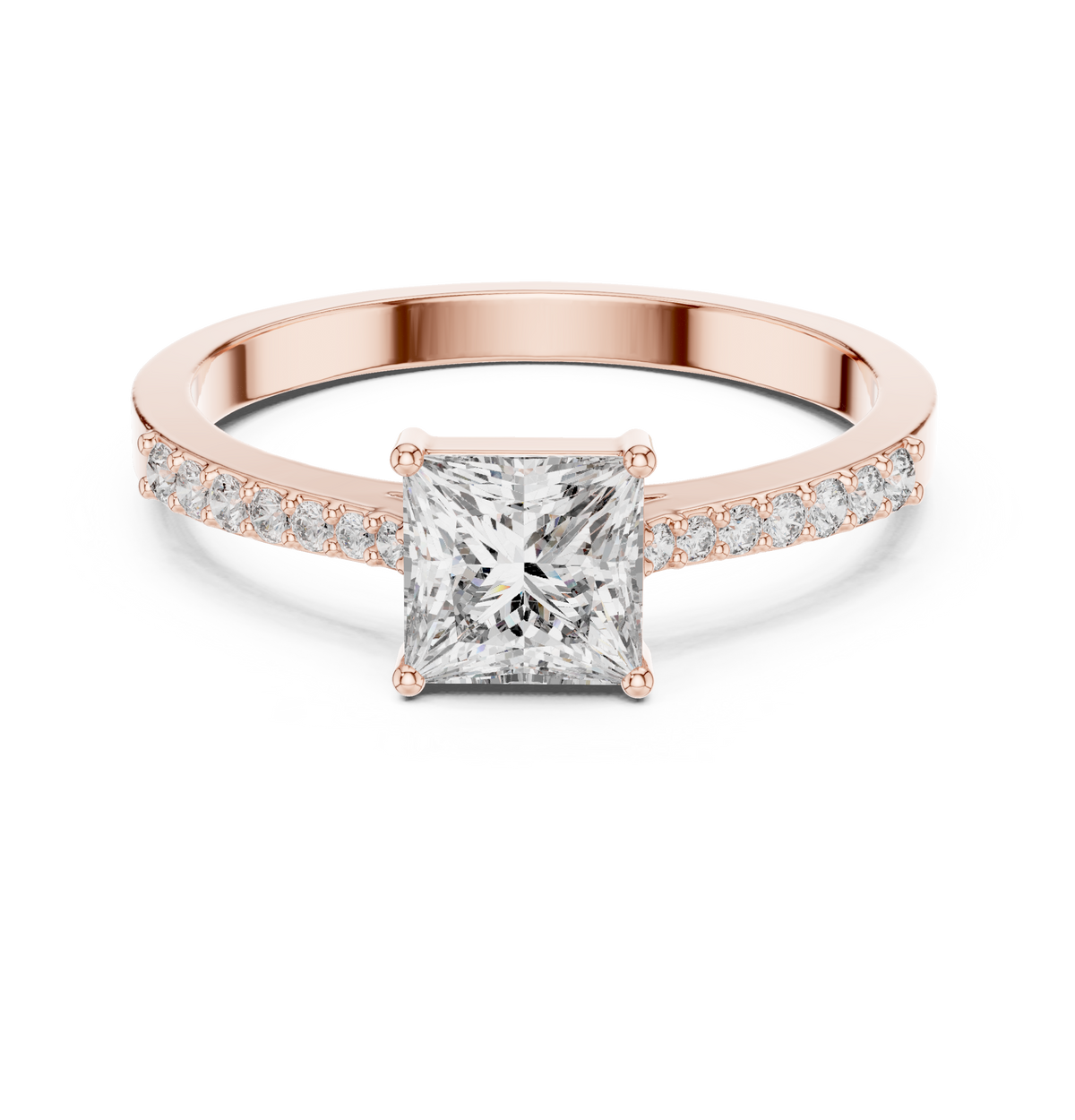 Gold Pave Princess Solitaire Lab Grown Diamond Yalyn Ring