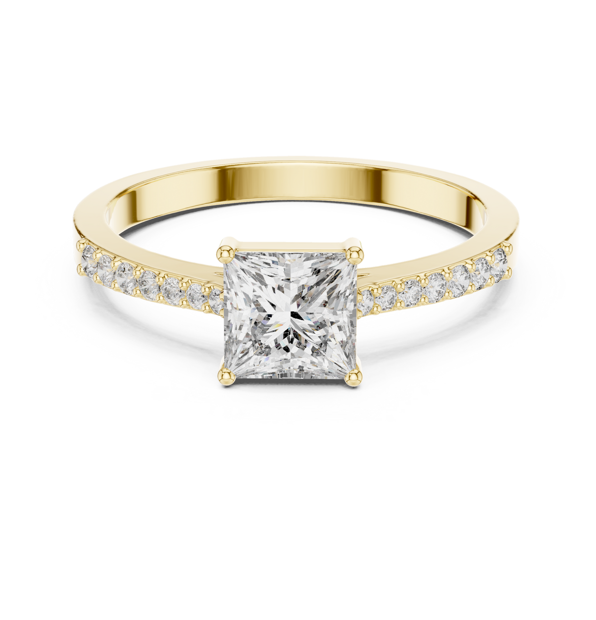 Gold Pave Princess Solitaire Lab Grown Diamond Yalyn Ring