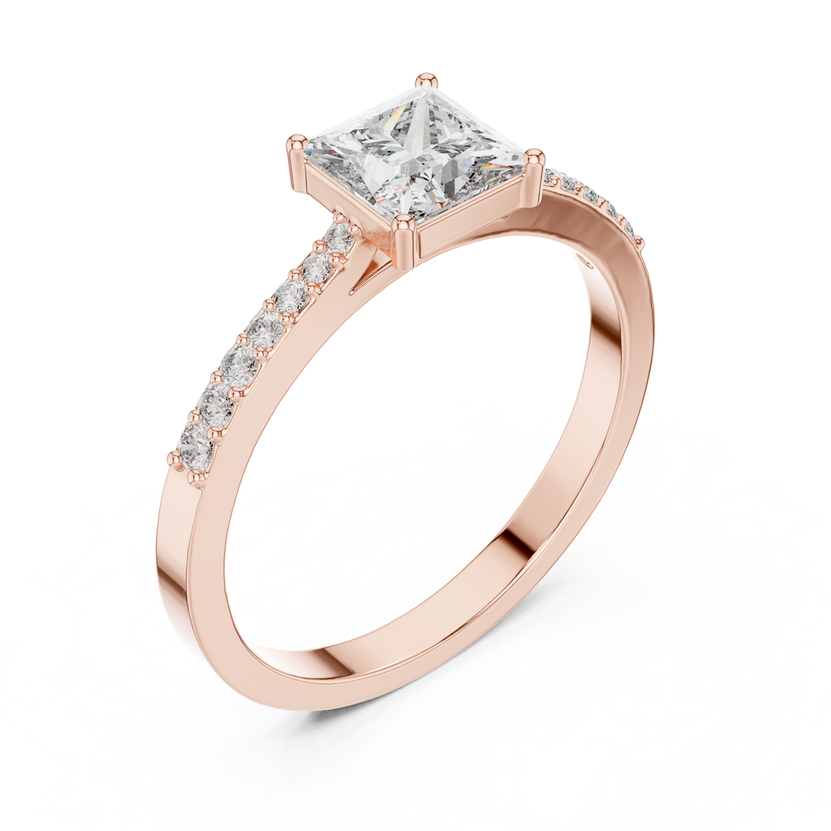Gold Pave Princess Solitaire Lab Grown Diamond Yalyn Ring