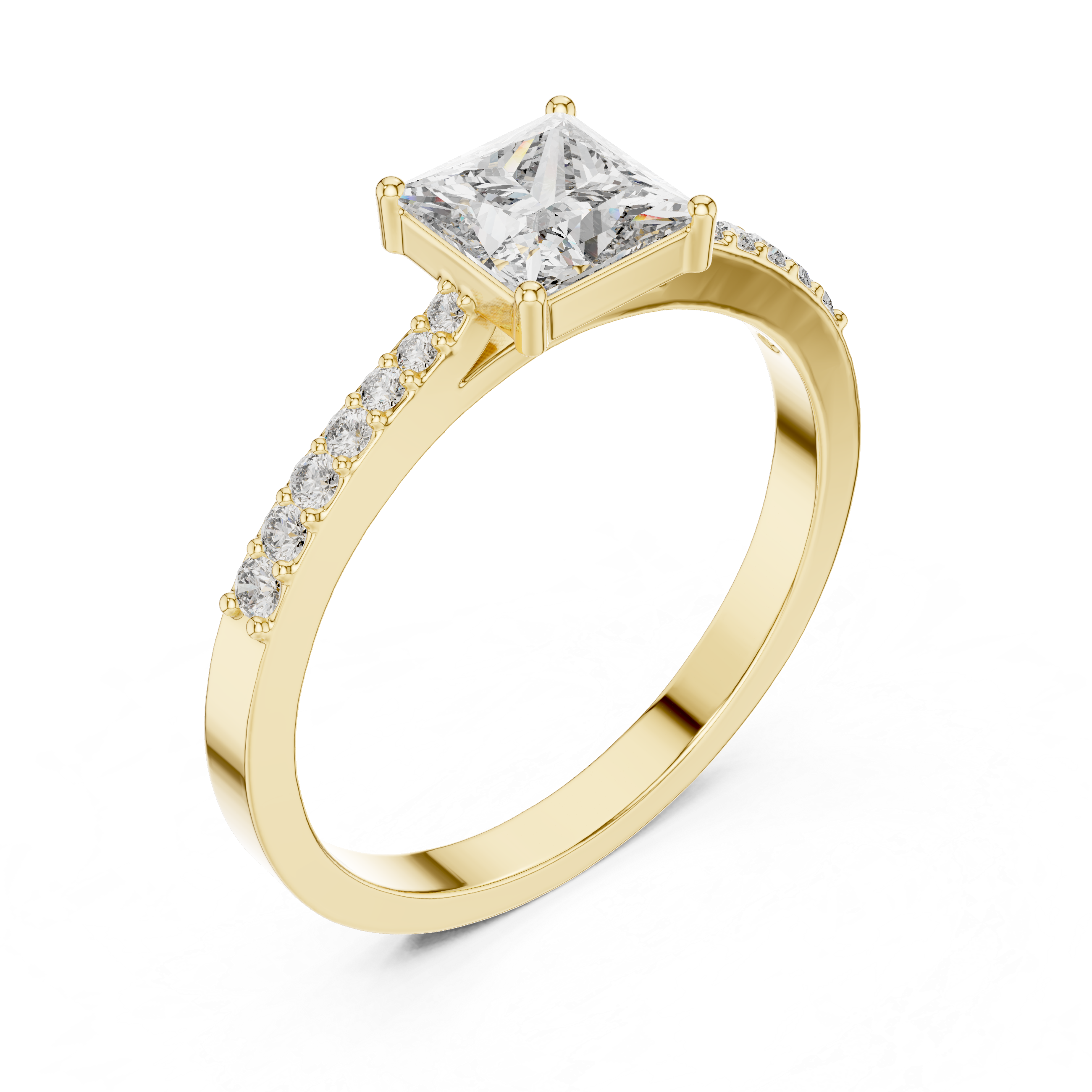 Gold Pave Princess Solitaire Lab Grown Diamond Yalyn Ring