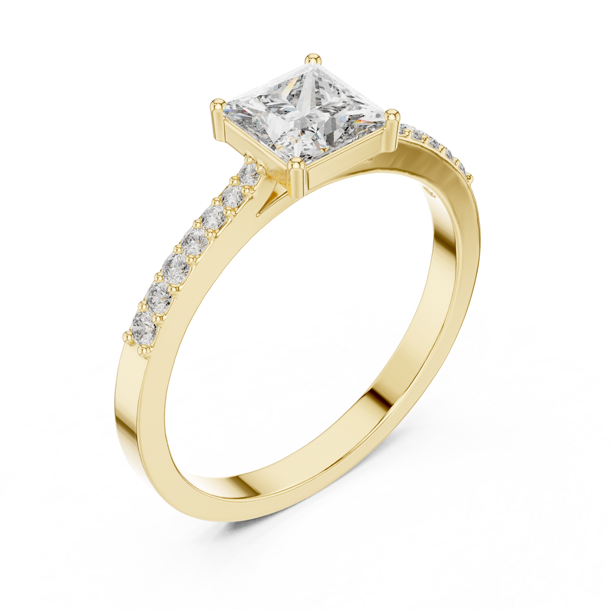Gold Pave Princess Solitaire Lab Grown Diamond Yalyn Ring