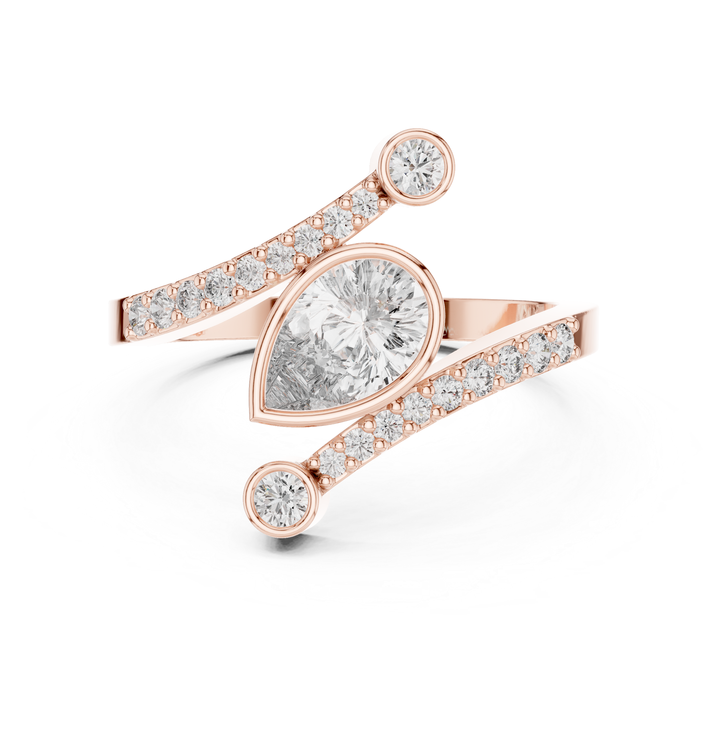 Gold Bezel Pave Pear Lab Grown Diamond Rhael Ring