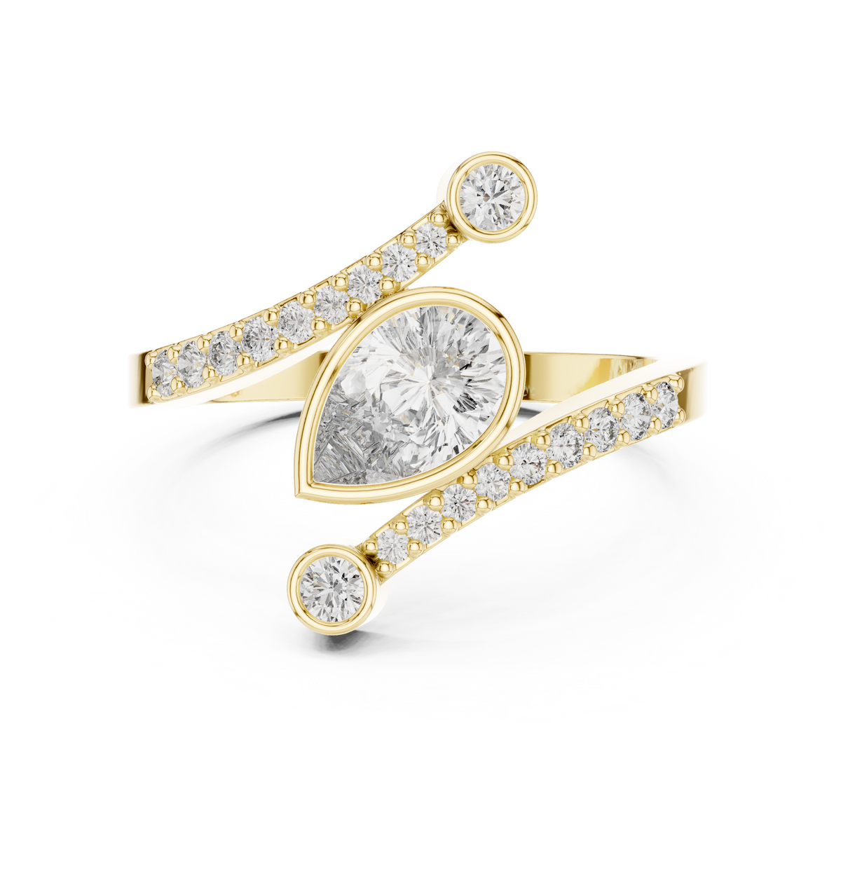 Gold Bezel Pave Pear Lab Grown Diamond Rhael Ring