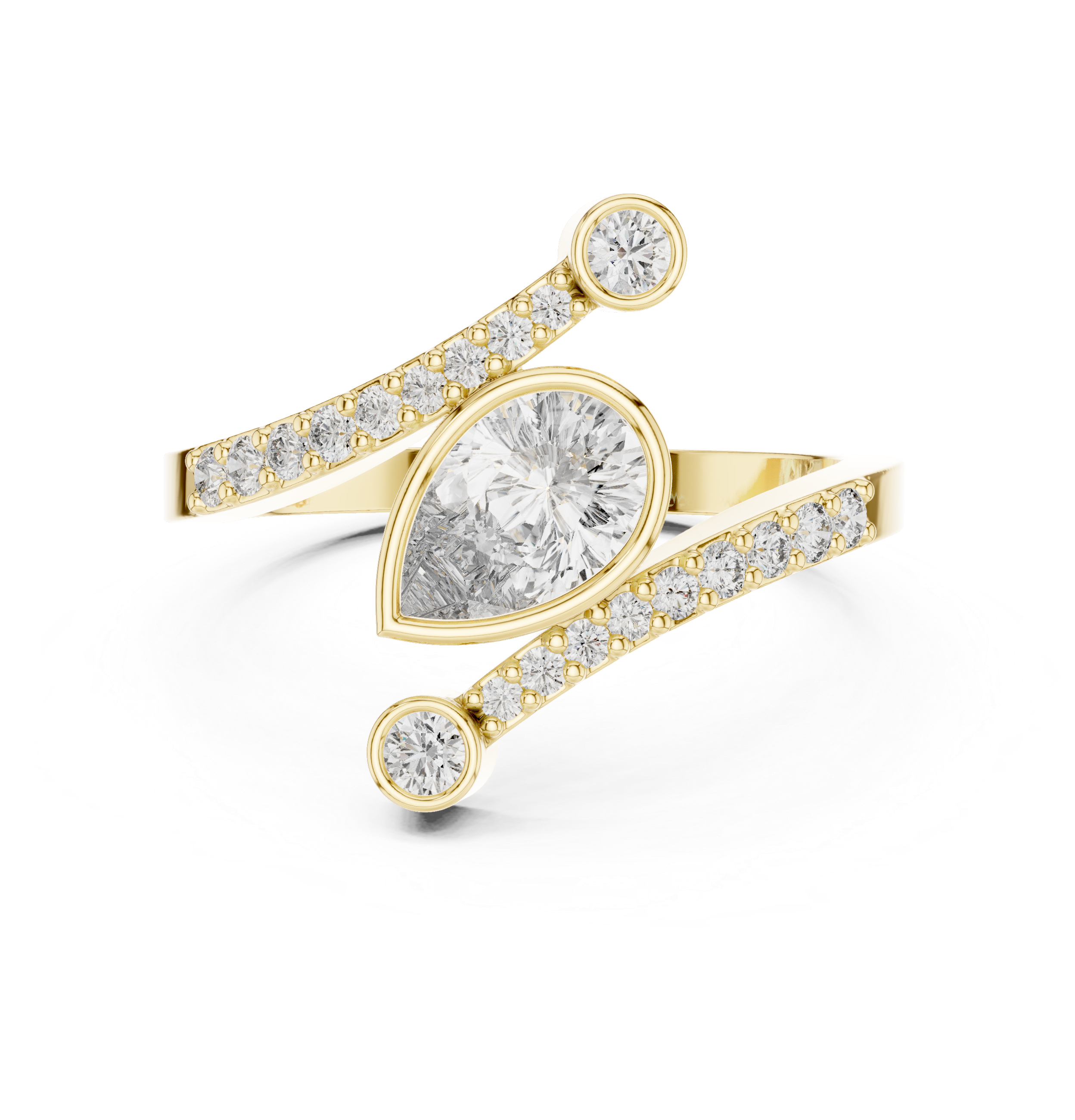 Gold Bezel Pave Pear Lab Grown Diamond Rhael Ring