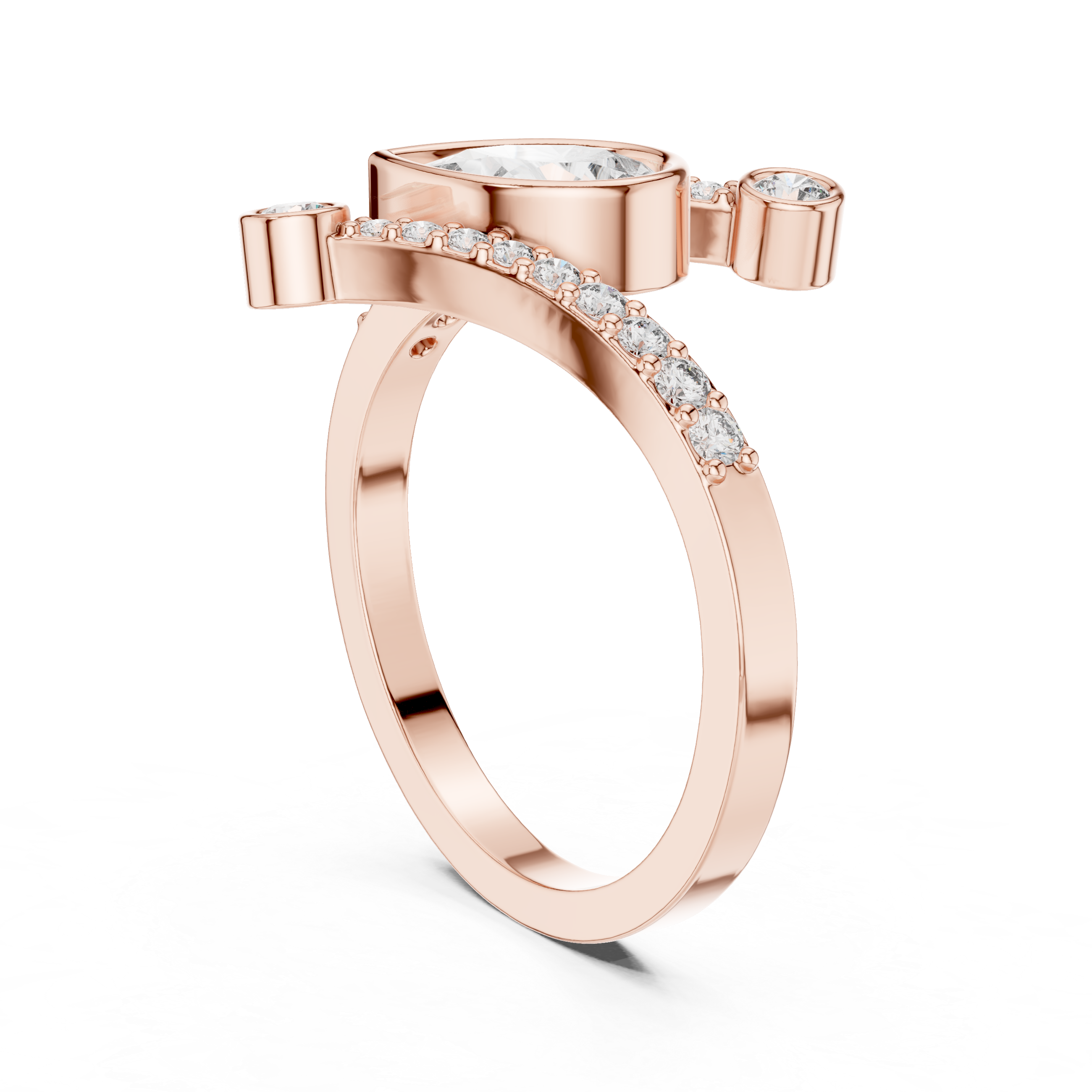 Gold Bezel Pave Pear Lab Grown Diamond Rhael Ring