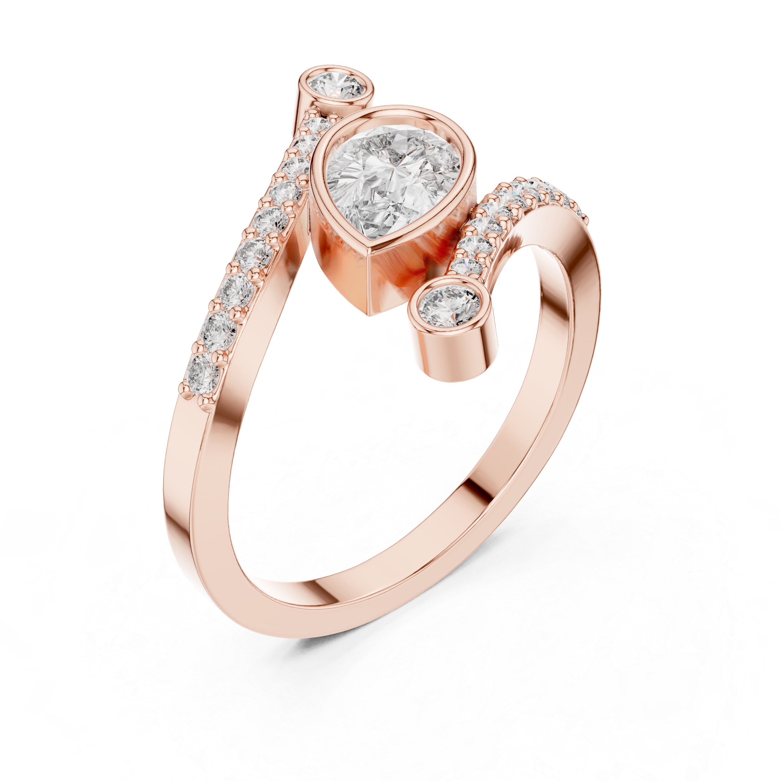 Gold Bezel Pave Pear Lab Grown Diamond Rhael Ring
