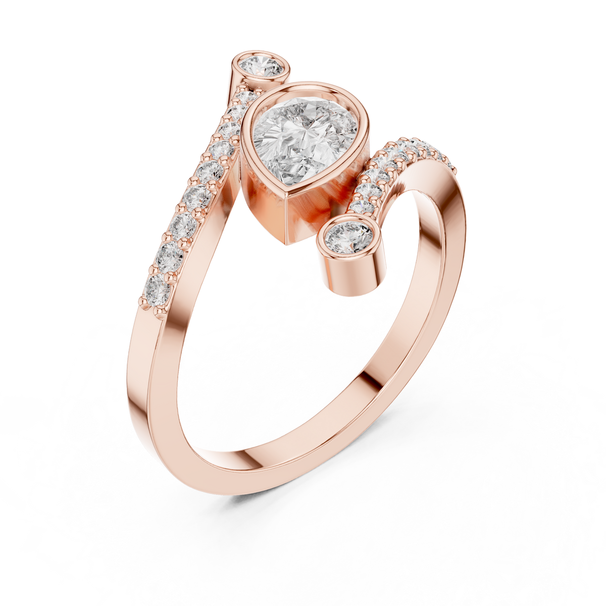Gold Bezel Pave Pear Lab Grown Diamond Rhael Ring