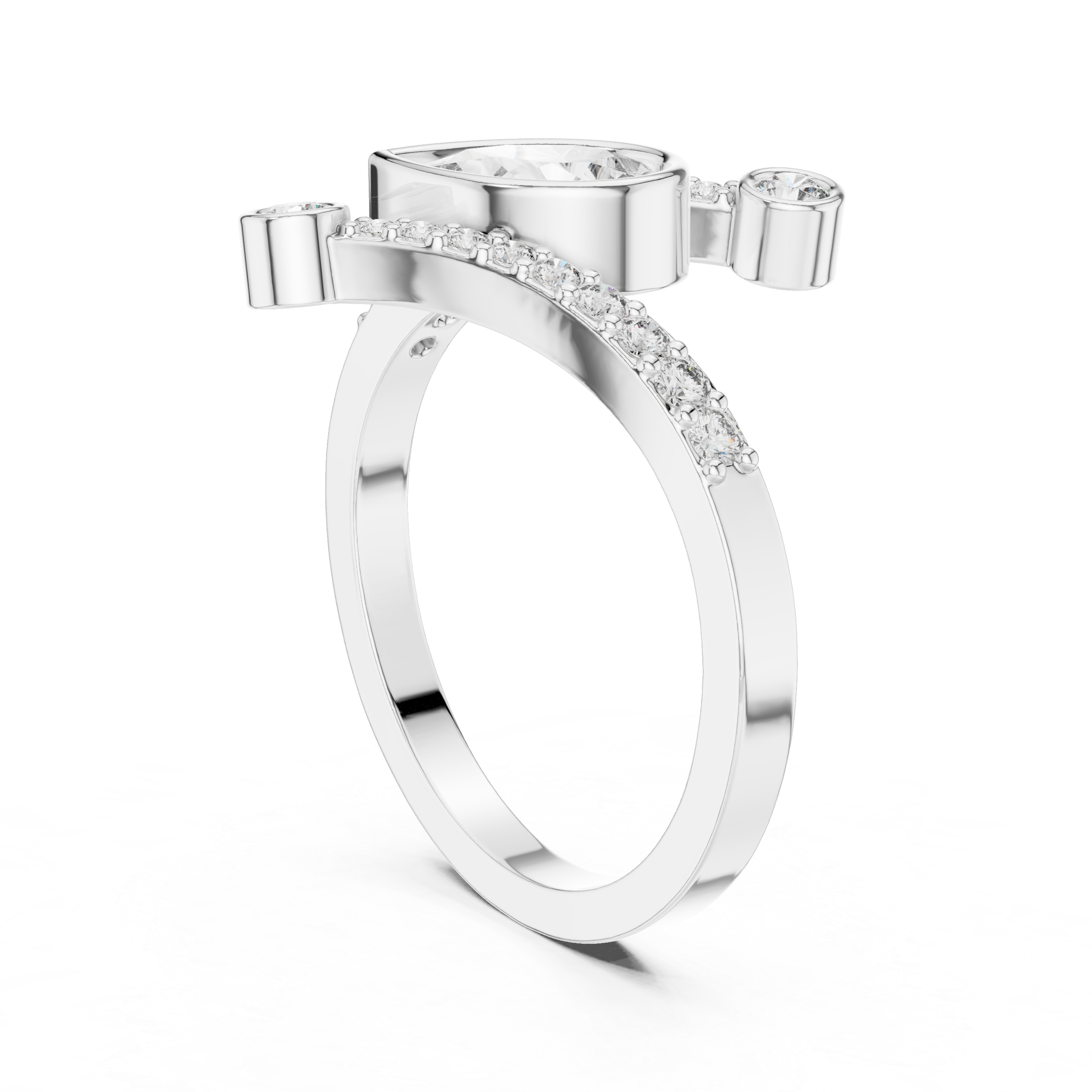 Gold Bezel Pave Pear Lab Grown Diamond Rhael Ring