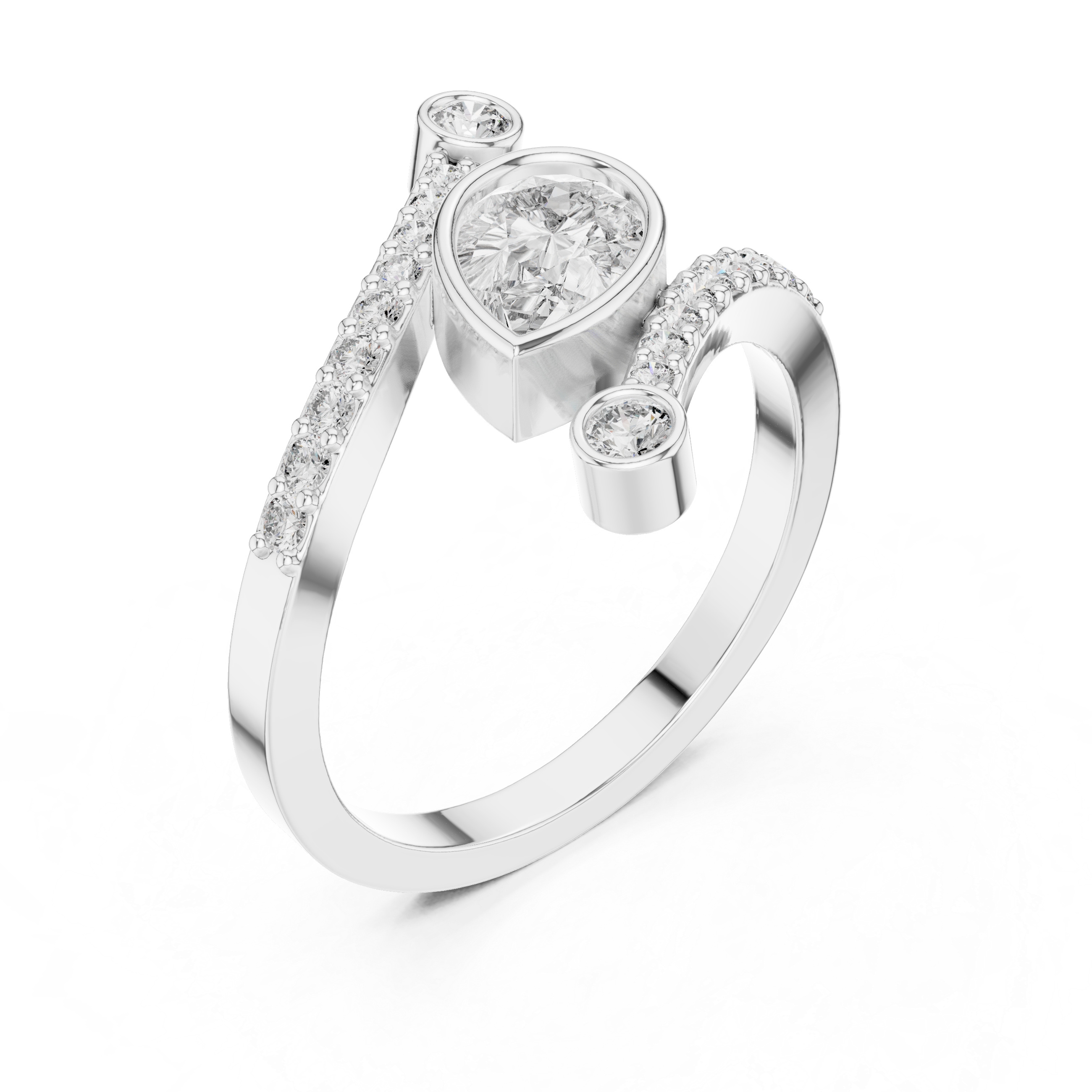 Gold Bezel Pave Pear Lab Grown Diamond Rhael Ring