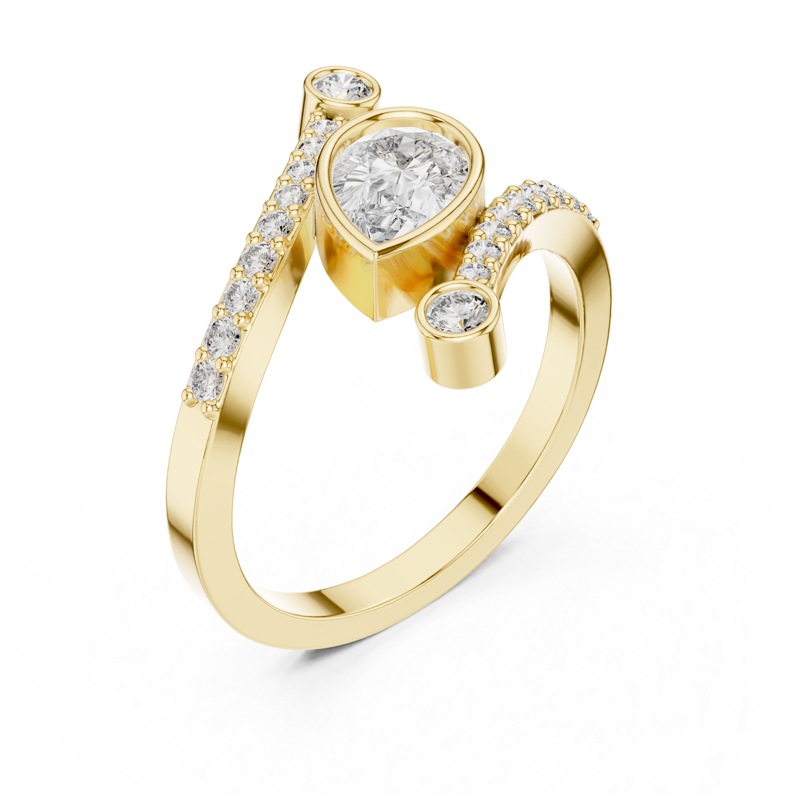Gold Bezel Pave Pear Lab Grown Diamond Rhael Ring