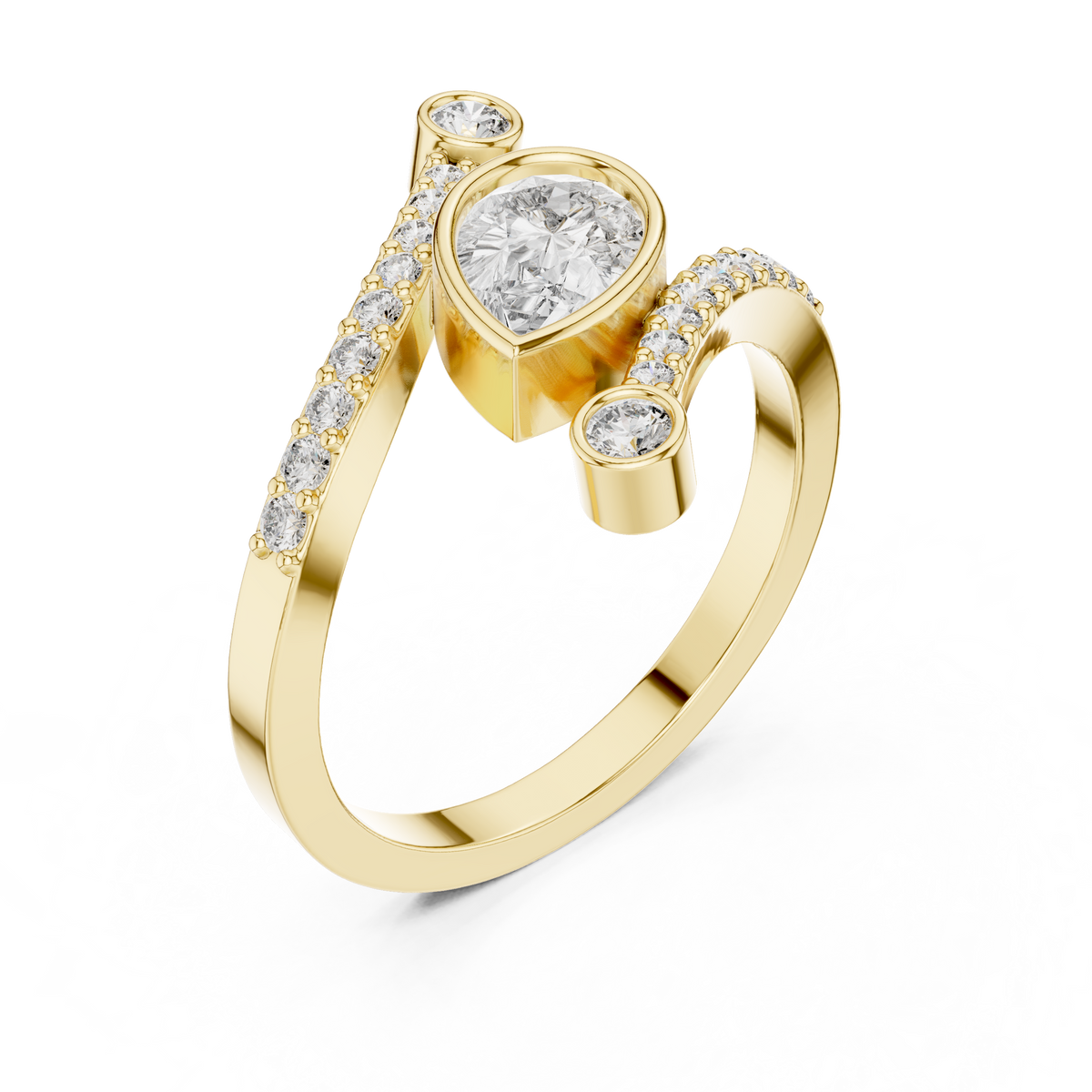 Gold Bezel Pave Pear Lab Grown Diamond Rhael Ring