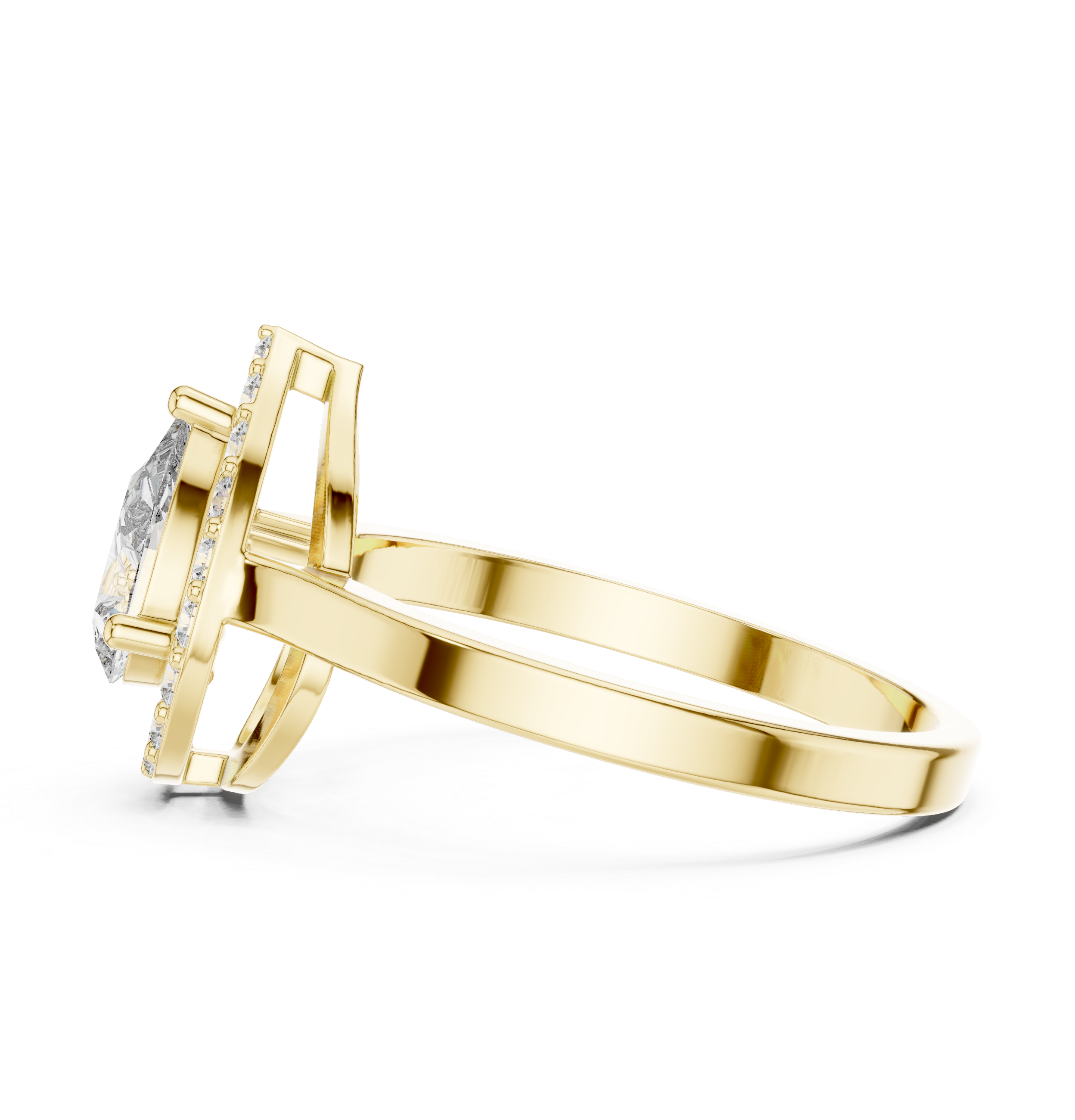 Gold Halo Pear Lab Grown Diamond Elaris Ring