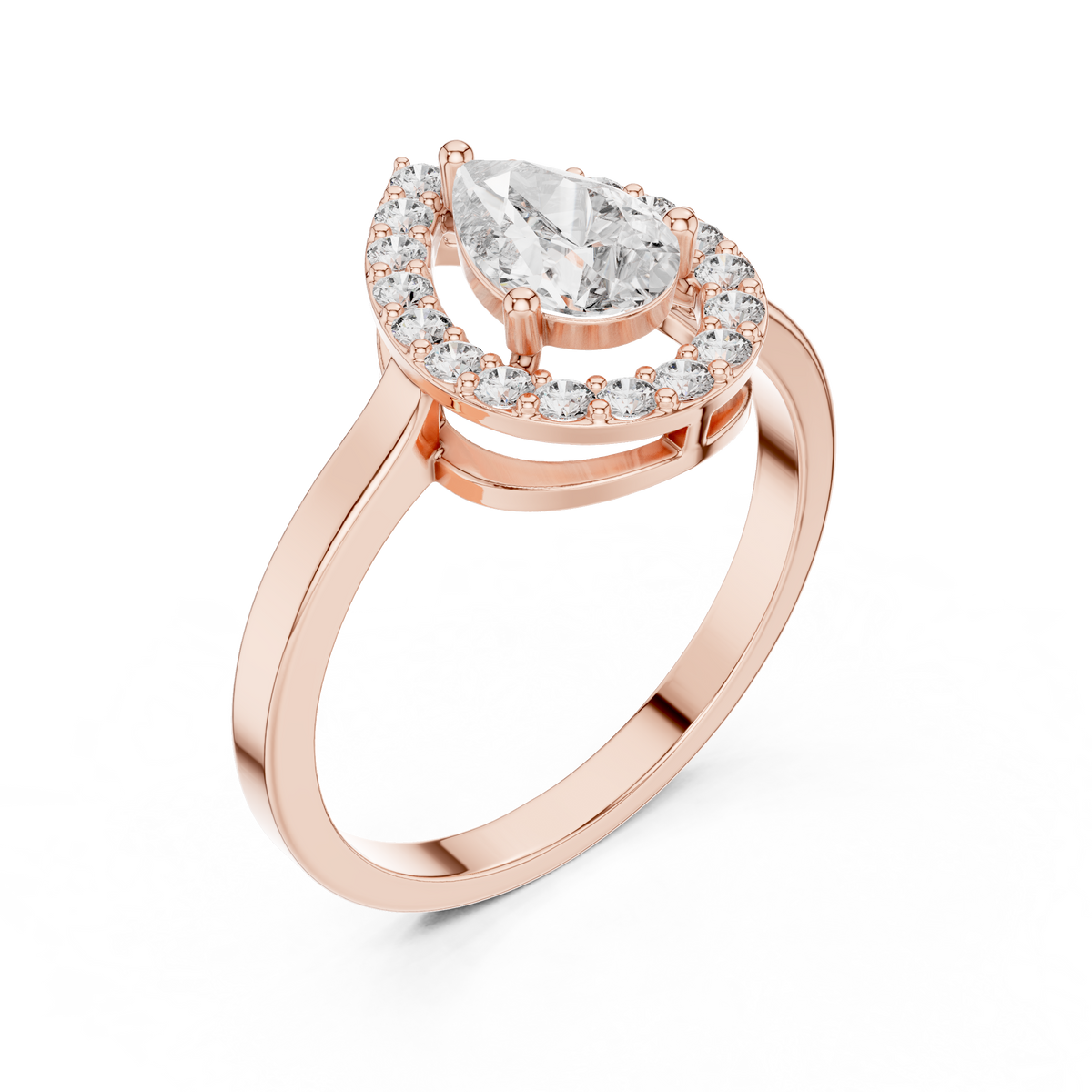 Gold Halo Pear Lab Grown Diamond Elaris Ring