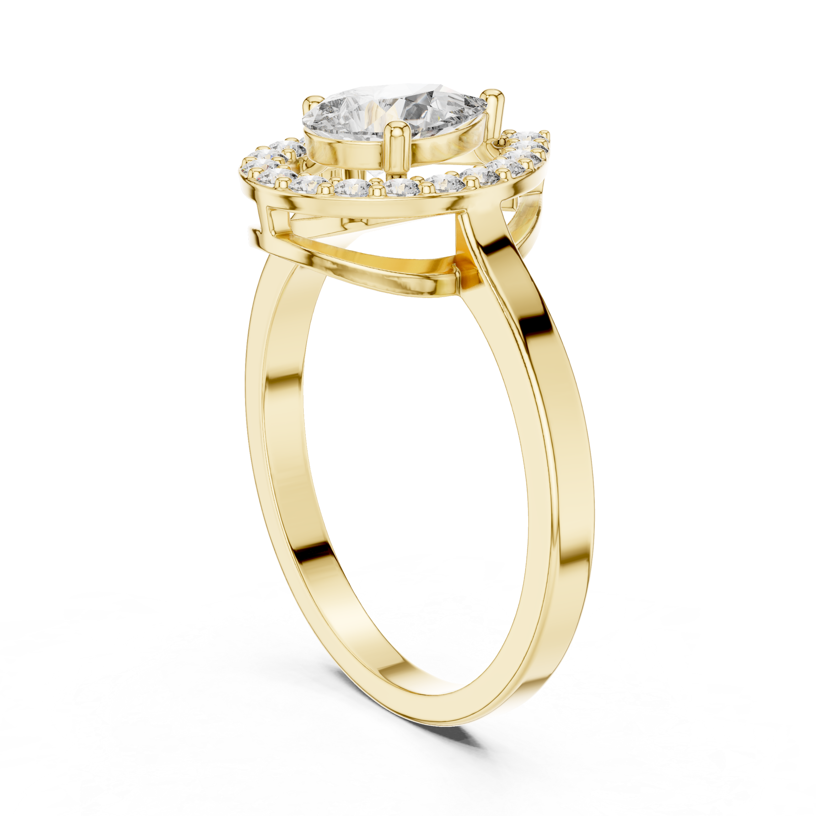 Gold Halo Pear Lab Grown Diamond Elaris Ring