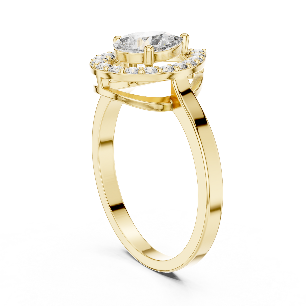 Gold Halo Pear Lab Grown Diamond Elaris Ring